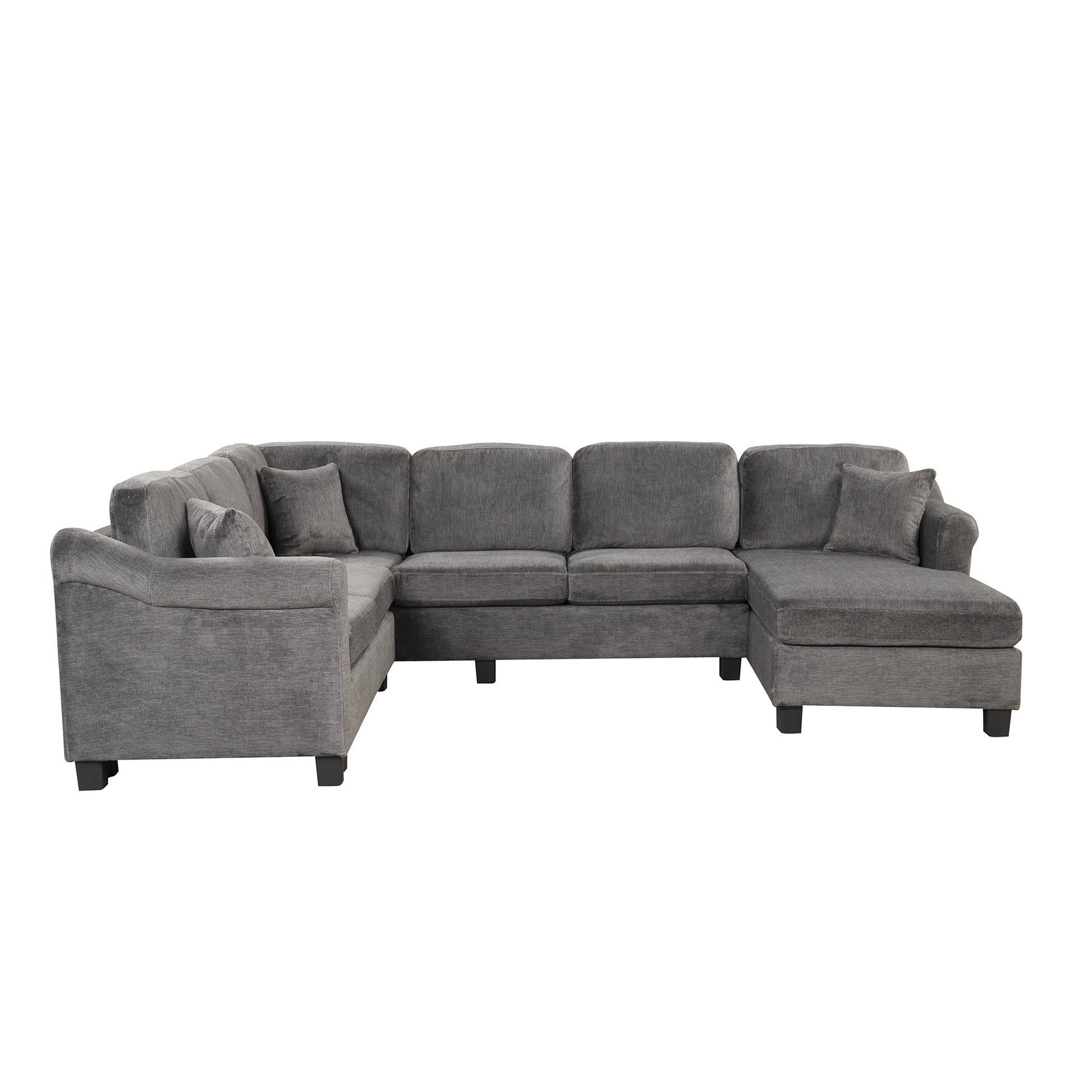 122.1" *91.3" 4Pcs Sectional Sofa With Ottoman With Right Side Chaise Velvet Fabric Dark Gray Dark Grey Foam Velvet 6 Seat