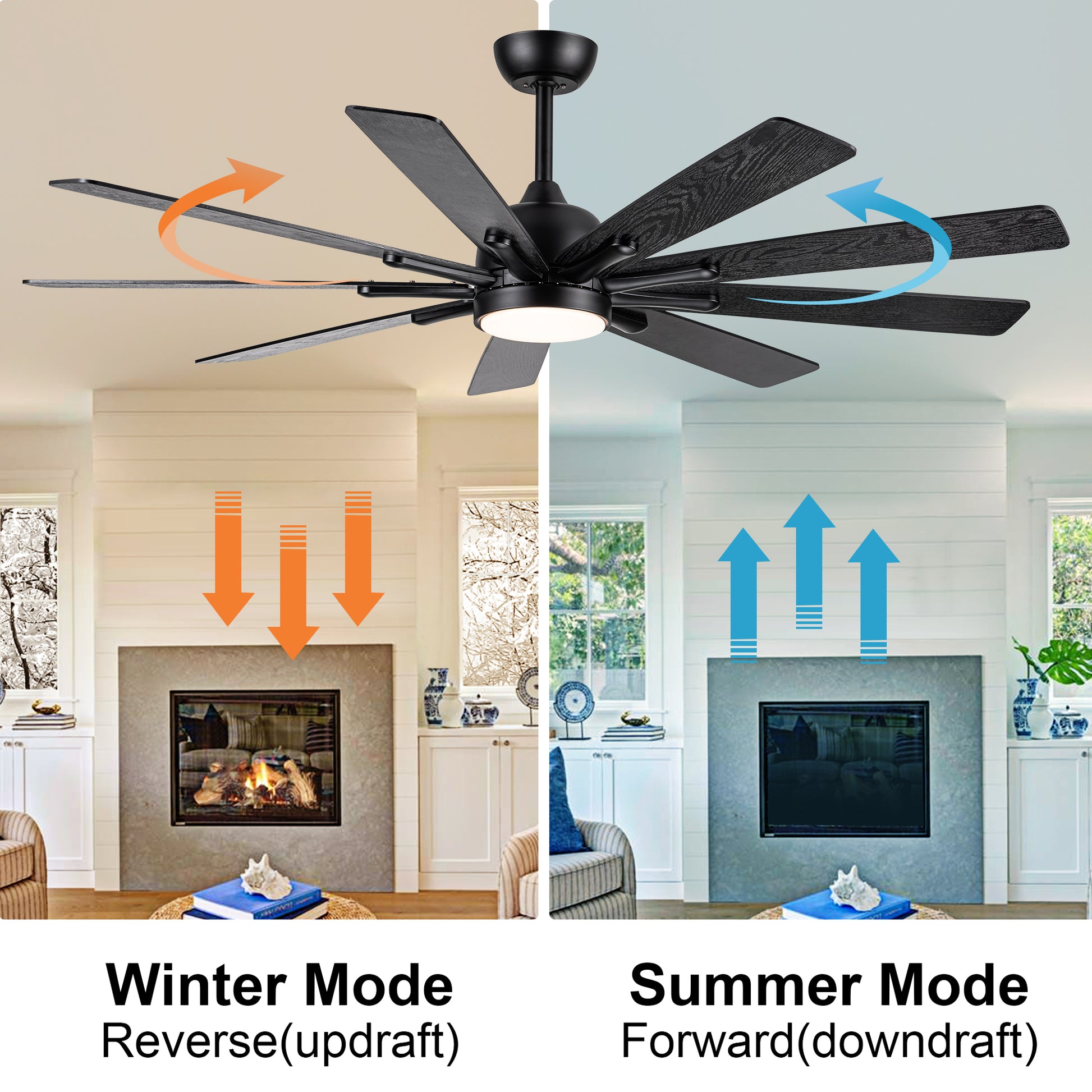 Mordern Farmhouse 62 In Black Ceiling Fan With Smart App And Remote Control Black Plywood