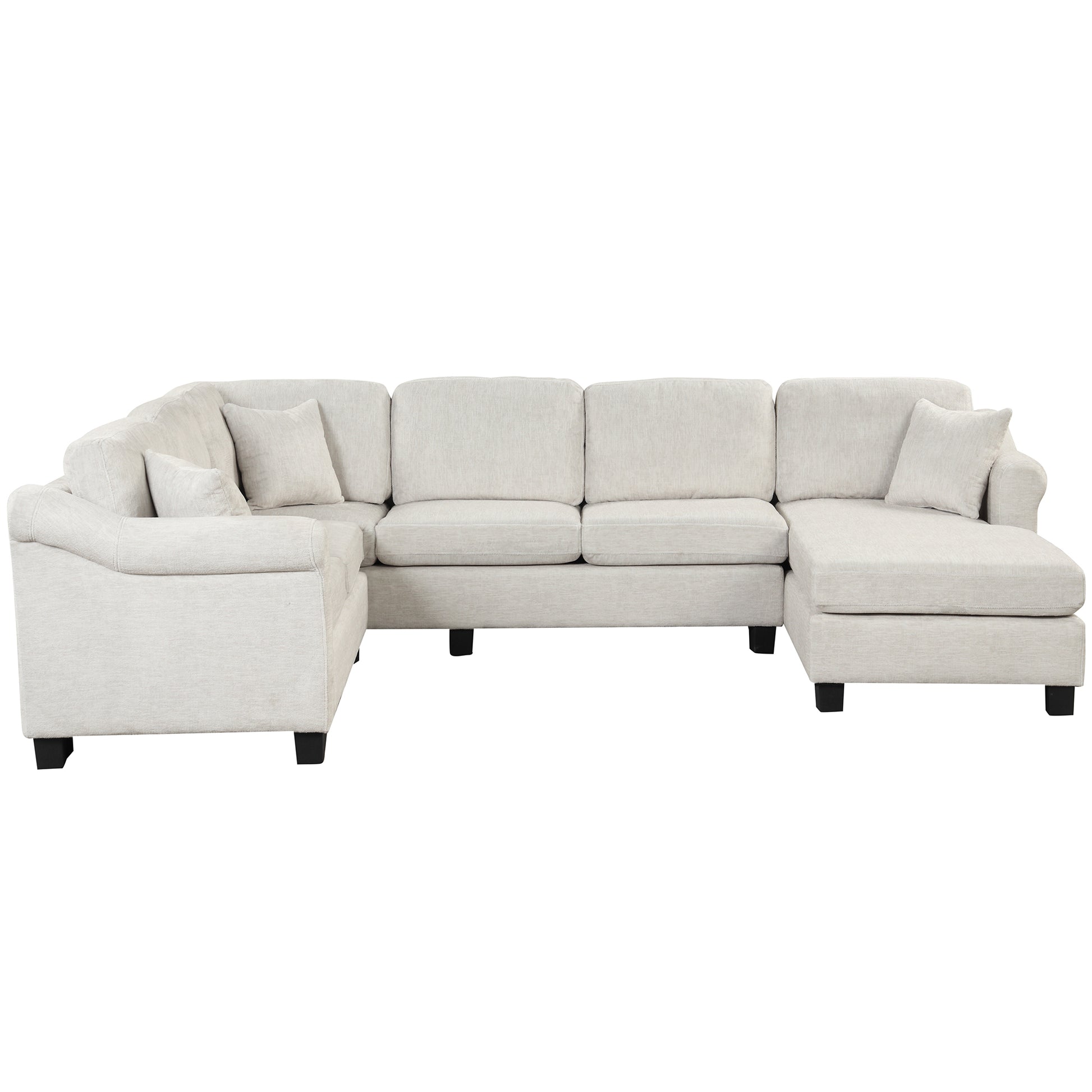 122.1" *91.3" 4Pcs Sectional Sofa With Ottoman With Right Side Chaise Velvet Fabric White White Foam Velvet 6 Seat