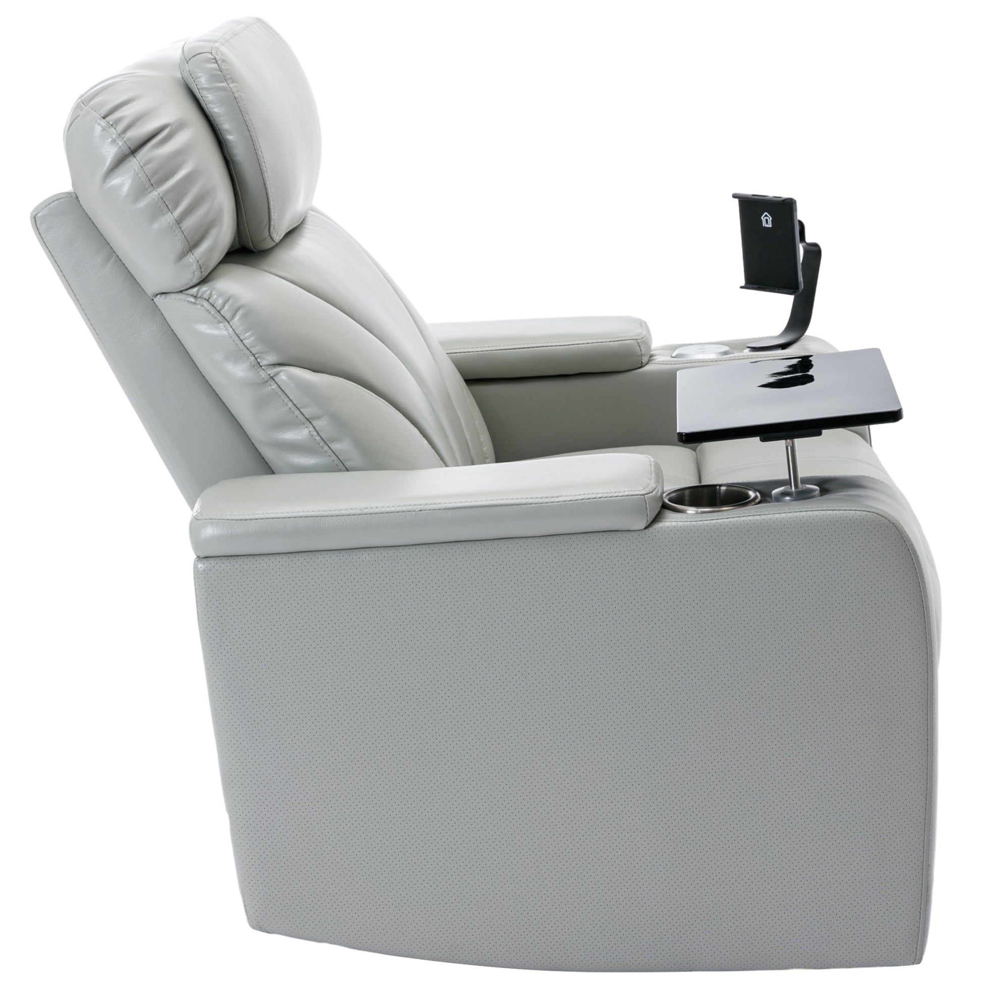 Power Motion Recliner With Usb Charging Port And Hidden Arm Storage, Home Theater Seating With Convenient Cup Holder Design ,And Stereo Light Grey Light Grey Foam Pu