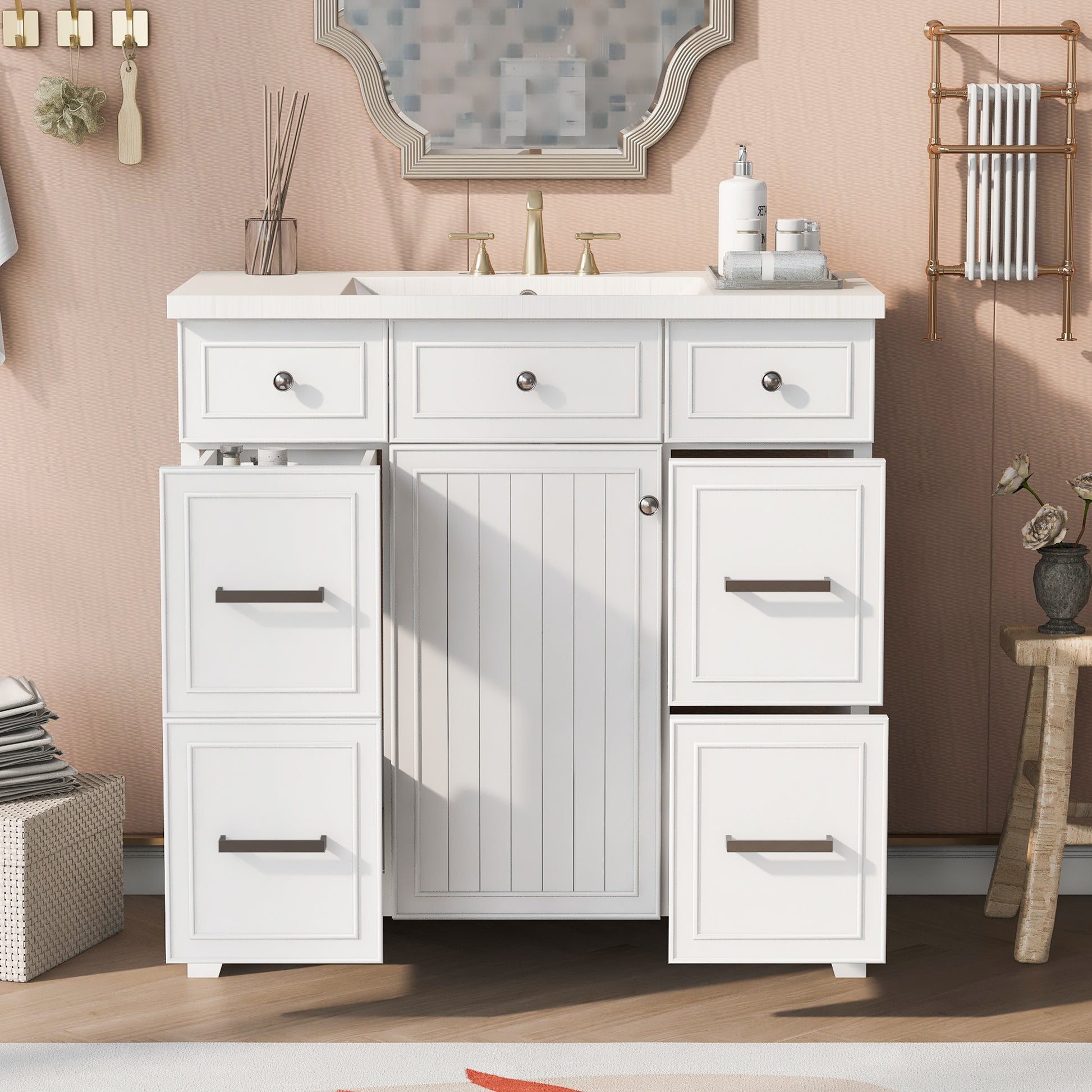 36" Bathroom Vanity Cabinet With Sink Top Combo Set,White,Single Sink,Shaker Cabinet With Soft Closing Door And Drawer White Solid Wood Mdf Resin