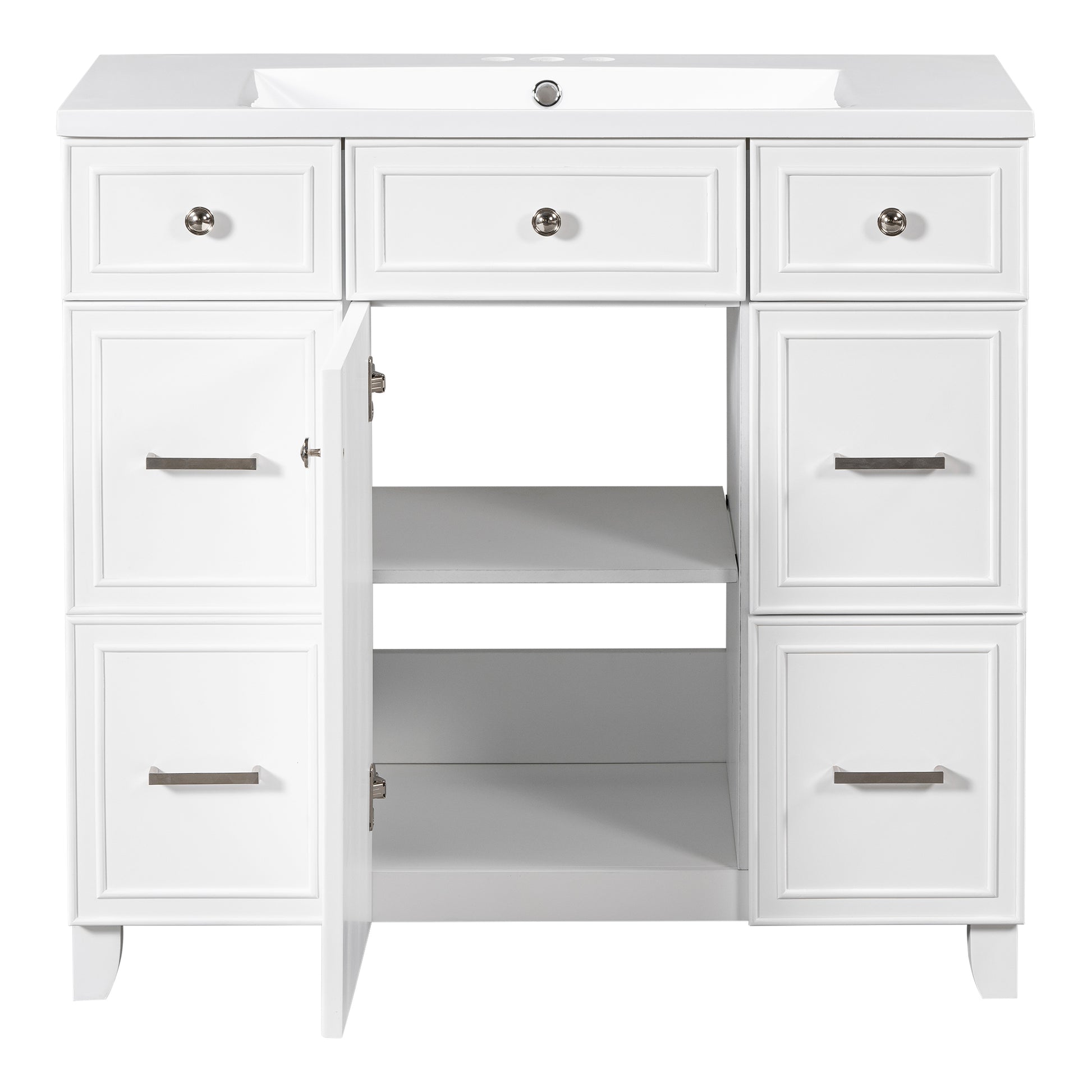 36" Bathroom Vanity Cabinet With Sink Top Combo Set,White,Single Sink,Shaker Cabinet With Soft Closing Door And Drawer White Solid Wood Mdf Resin