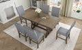 Mid Century Solid Wood 7 Piece Dining Table Set Extendable Kitchen Table Set With Upholstered Chairs And 12