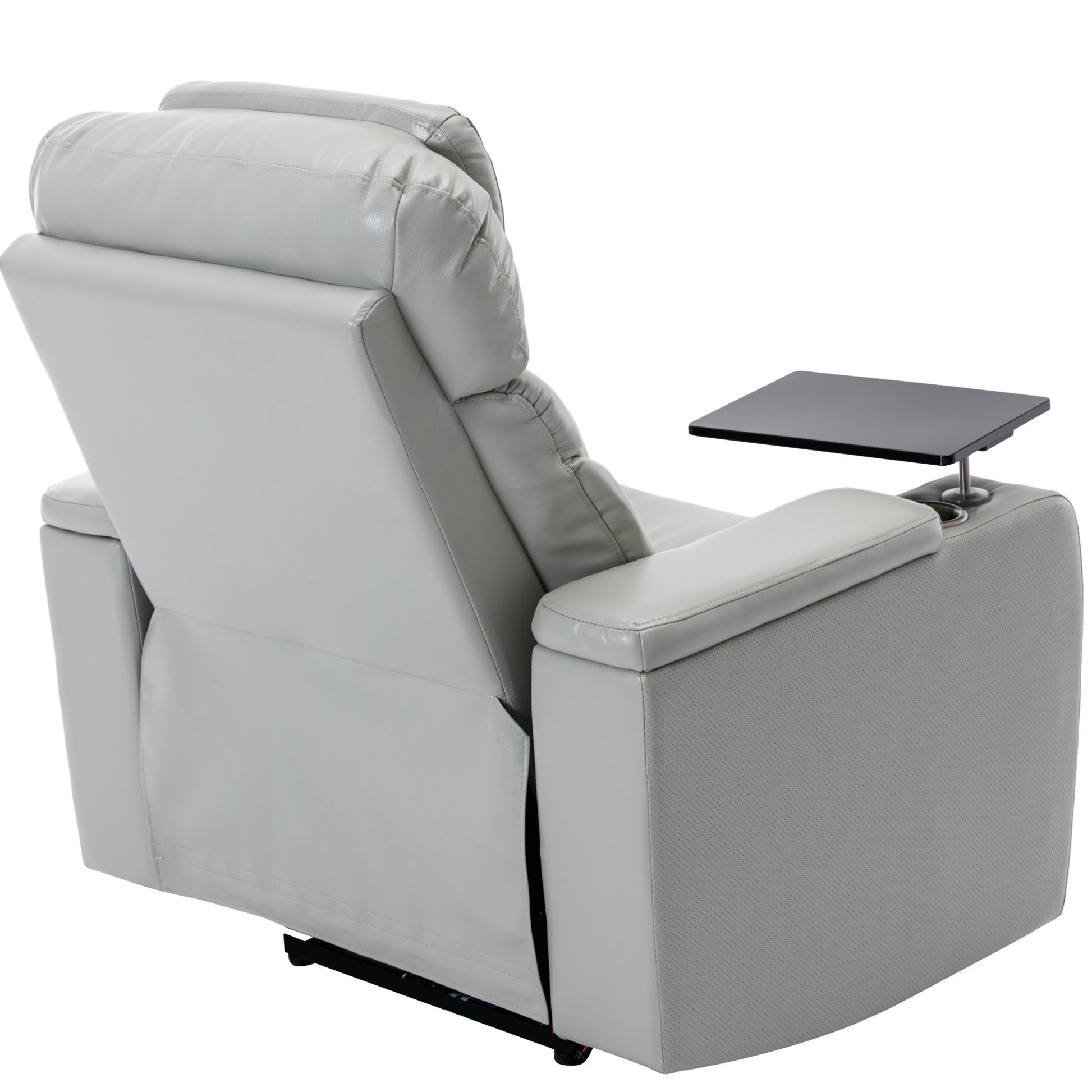 Power Motion Recliner With Usb Charging Port And Hidden Arm Storage, Home Theater Seating With Convenient Cup Holder Design ,And Stereo Light Grey Light Grey Foam Pu