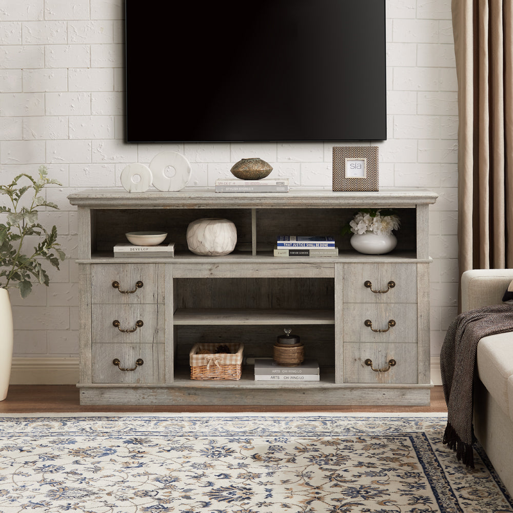 Traditional Tv Media Stand Farmhouse Rustic Entertainment Console For Tv Up To 65" With Open And Closed Storage Space, Light Gray, 60"W*15.75"D*34.25"H Light Gray Primary Living Space 60 69 Inches 60 69 Inches Farmhouse 65 Inches Mdf