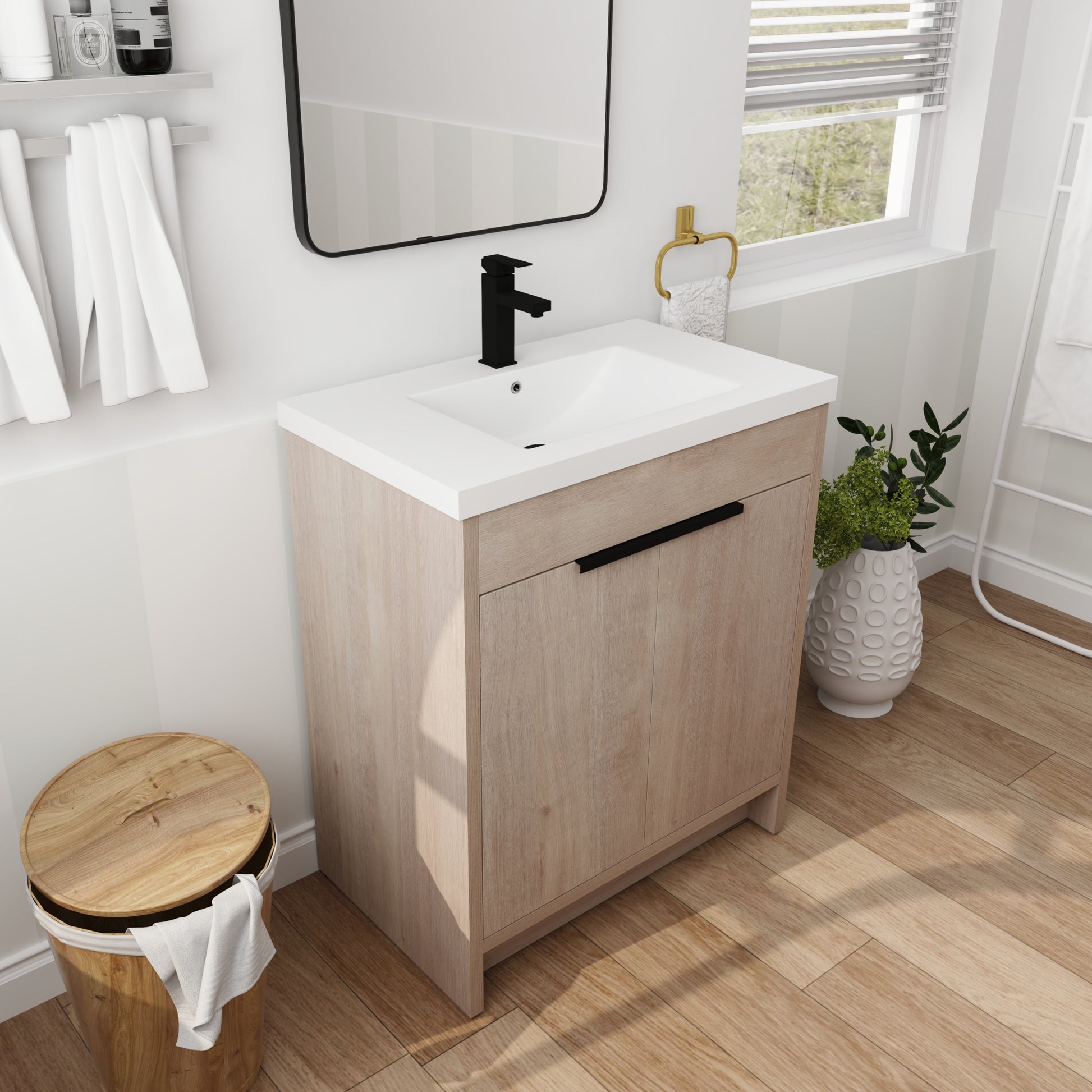 30 Inch Freestanding Bathroom Vanity with White Resin plain light oak-2-bathroom-freestanding-plywood