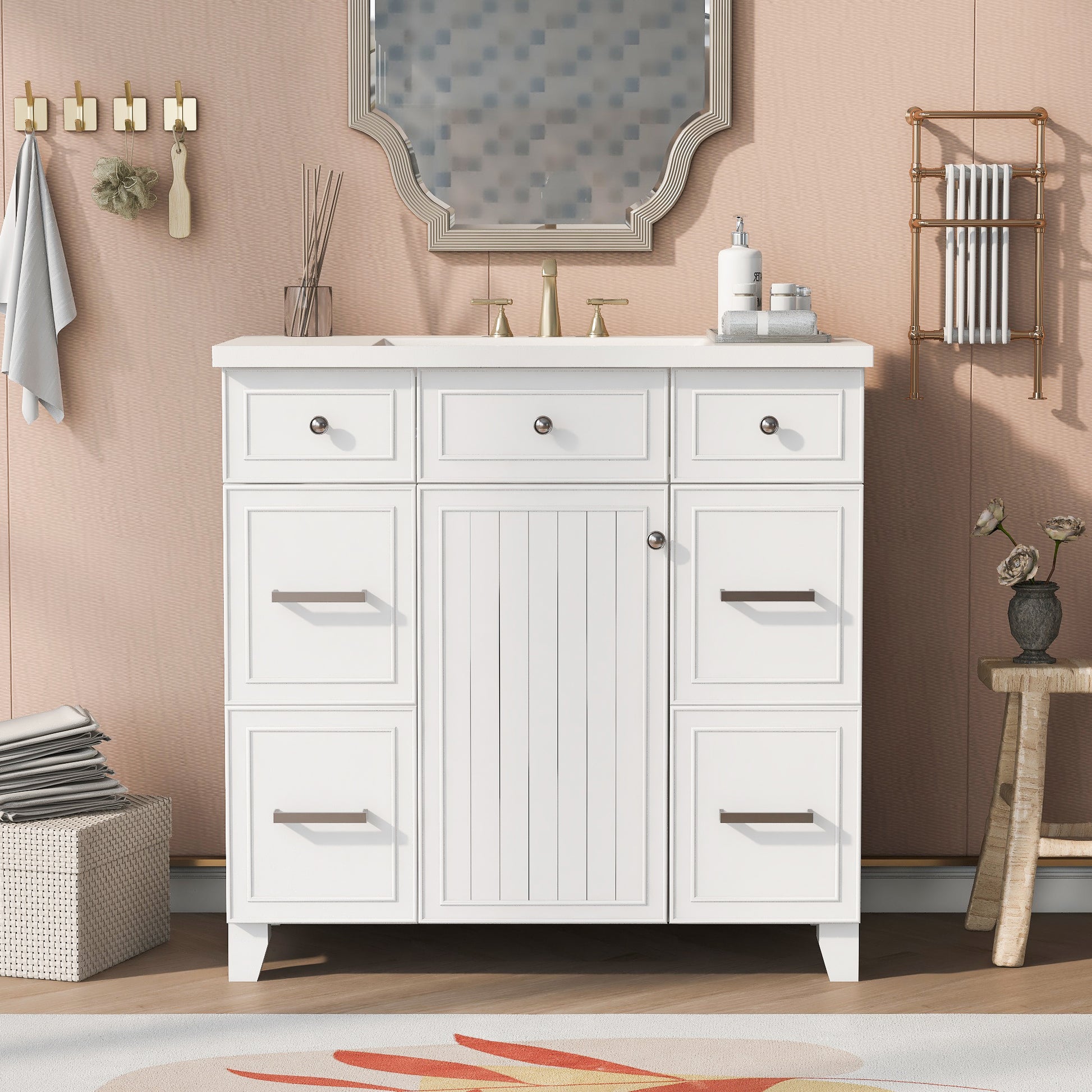 36" Bathroom Vanity Cabinet With Sink Top Combo Set,White,Single Sink,Shaker Cabinet With Soft Closing Door And Drawer White Solid Wood Mdf Resin