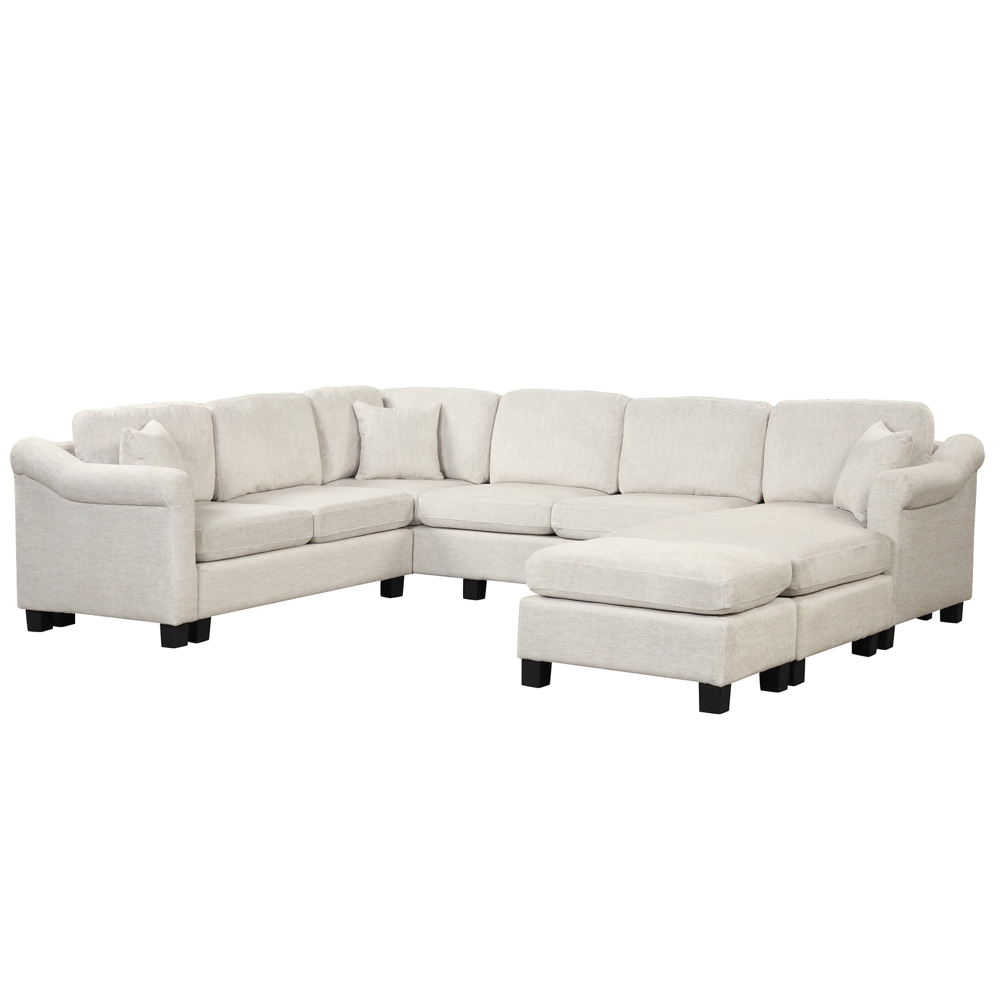 122.1" *91.3" 4Pcs Sectional Sofa With Ottoman With Right Side Chaise Velvet Fabric White White Foam Velvet 6 Seat