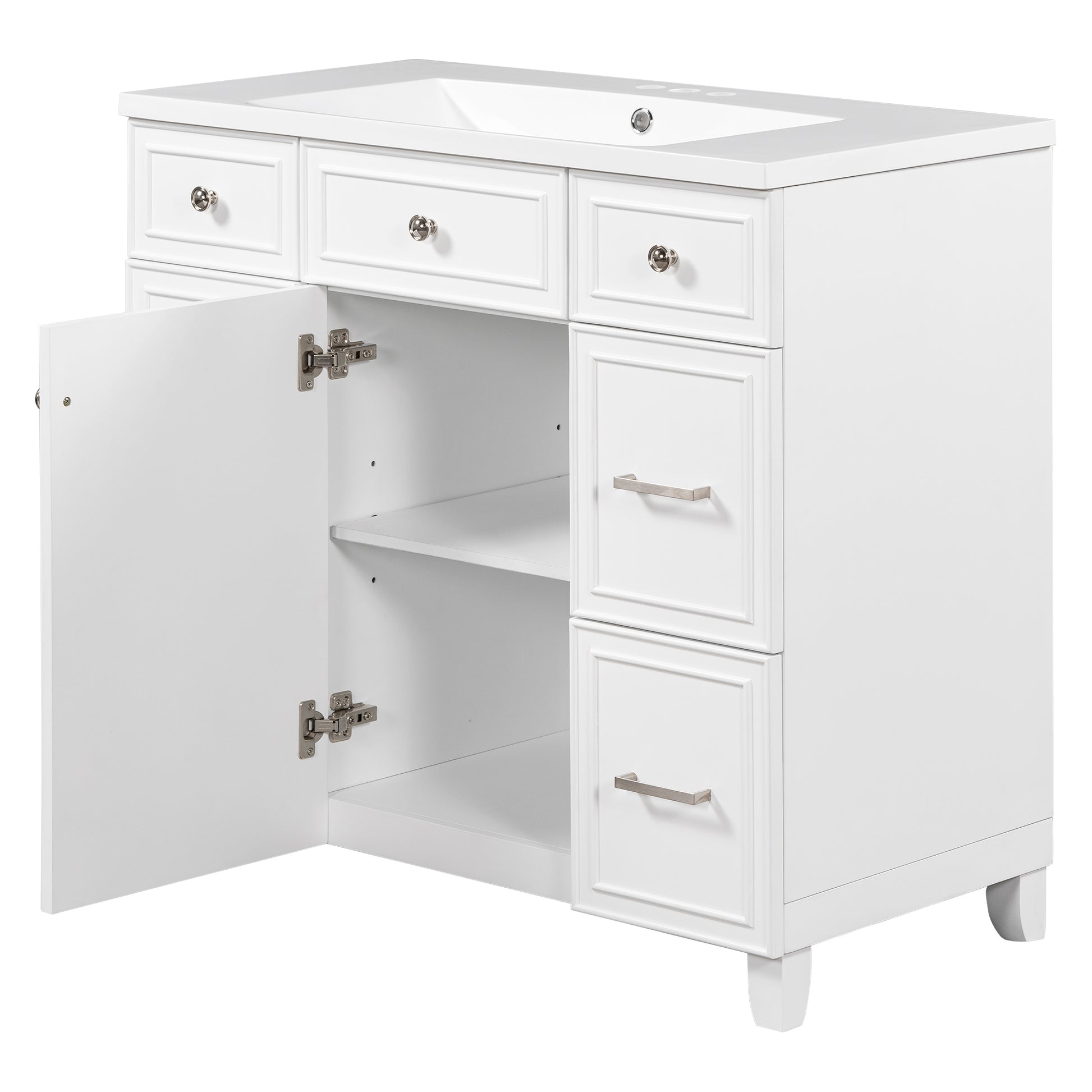 36" Bathroom Vanity Cabinet With Sink Top Combo Set,White,Single Sink,Shaker Cabinet With Soft Closing Door And Drawer White Solid Wood Mdf Resin