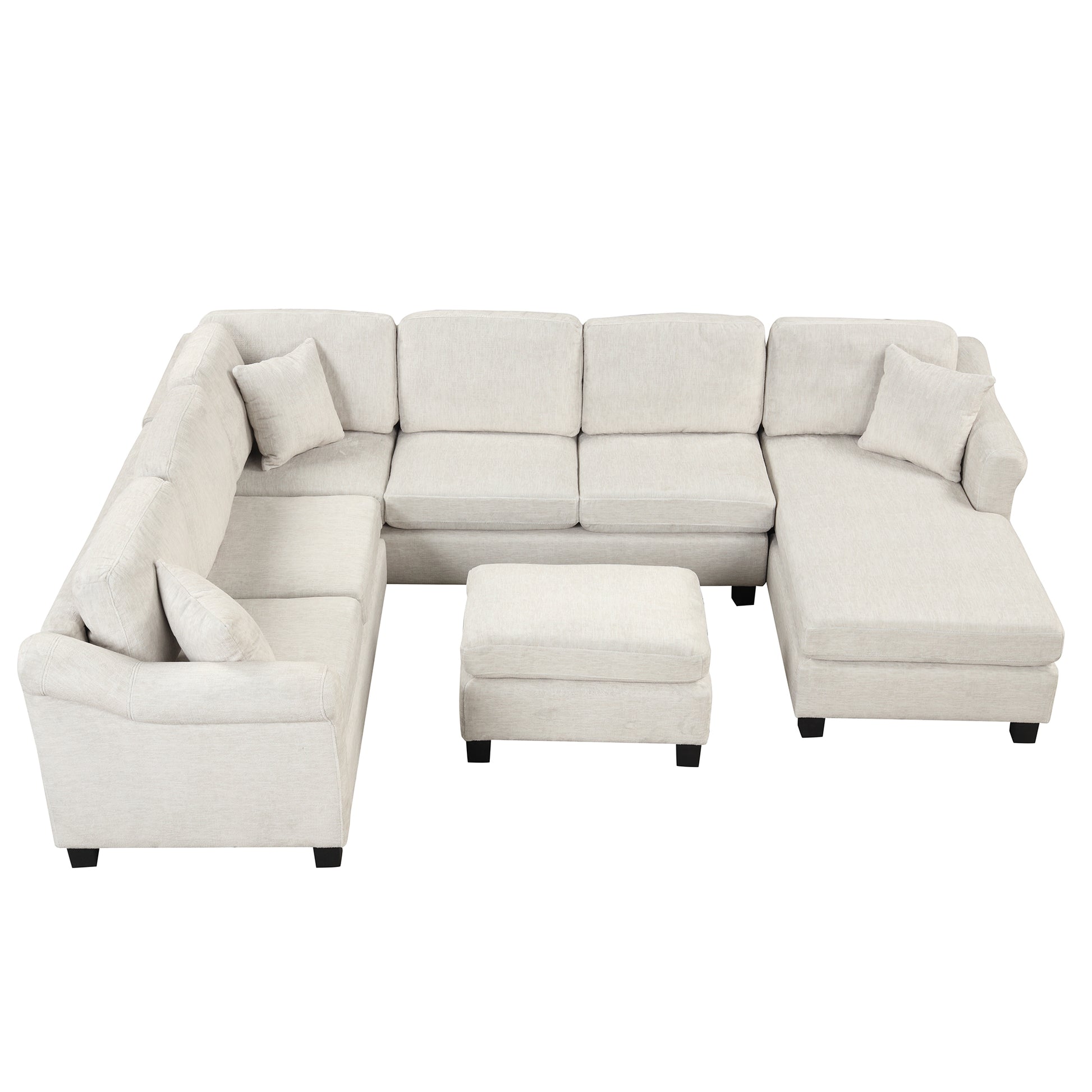 122.1" *91.3" 4Pcs Sectional Sofa With Ottoman With Right Side Chaise Velvet Fabric White White Foam Velvet 6 Seat