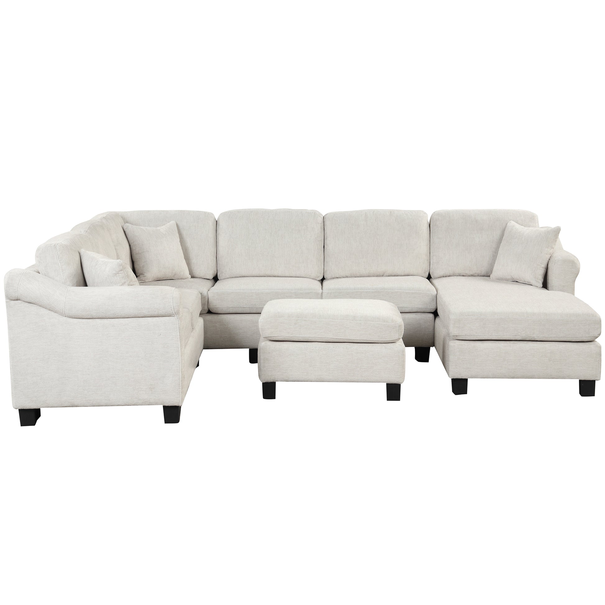 122.1" *91.3" 4Pcs Sectional Sofa With Ottoman With Right Side Chaise Velvet Fabric White White Foam Velvet 6 Seat