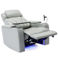 Power Motion Recliner With Usb Charging Port And Hidden Arm Storage, Home Theater Seating With Convenient Cup Holder Design ,And Stereo Light Grey Light Grey Foam Pu