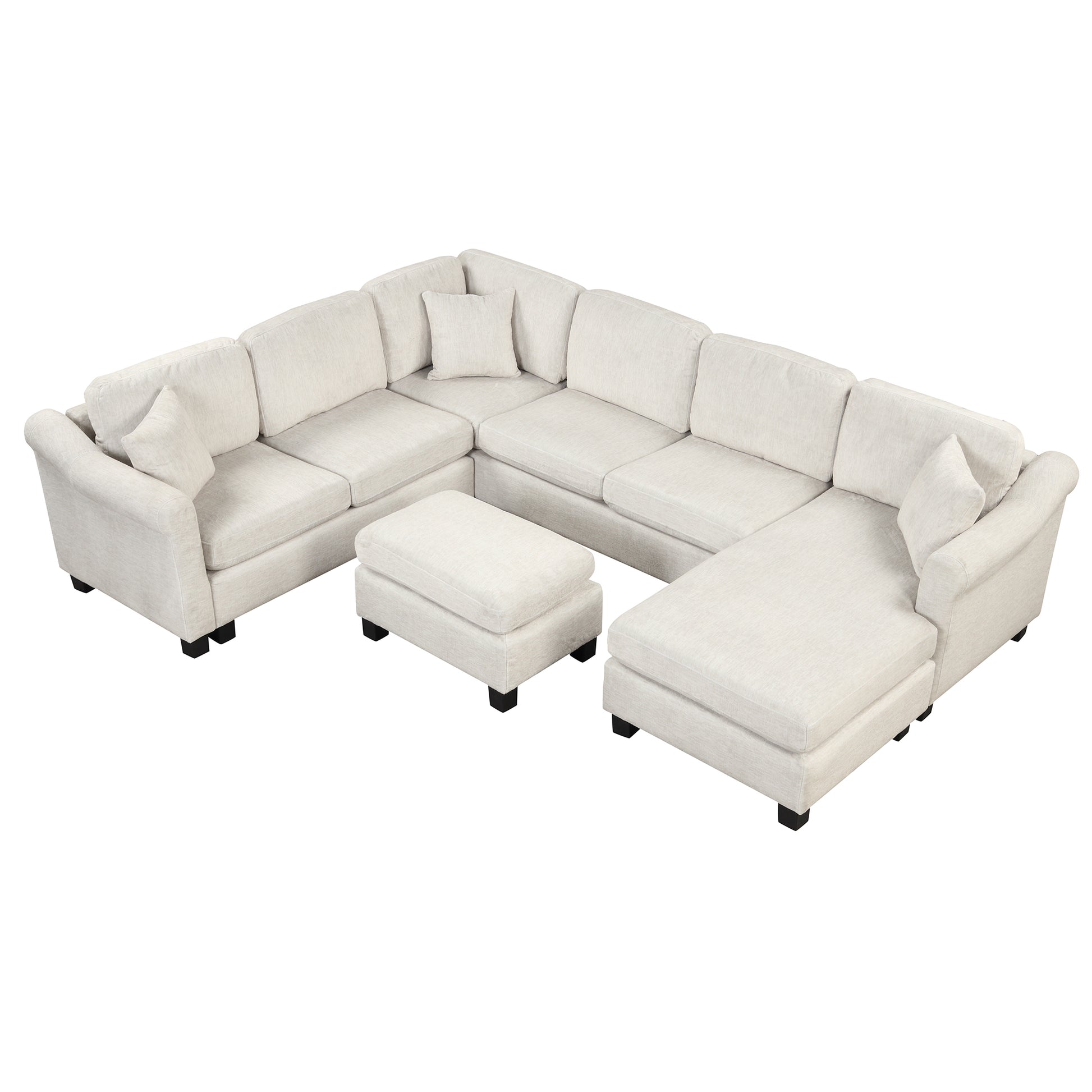 122.1" *91.3" 4Pcs Sectional Sofa With Ottoman With Right Side Chaise Velvet Fabric White White Foam Velvet 6 Seat