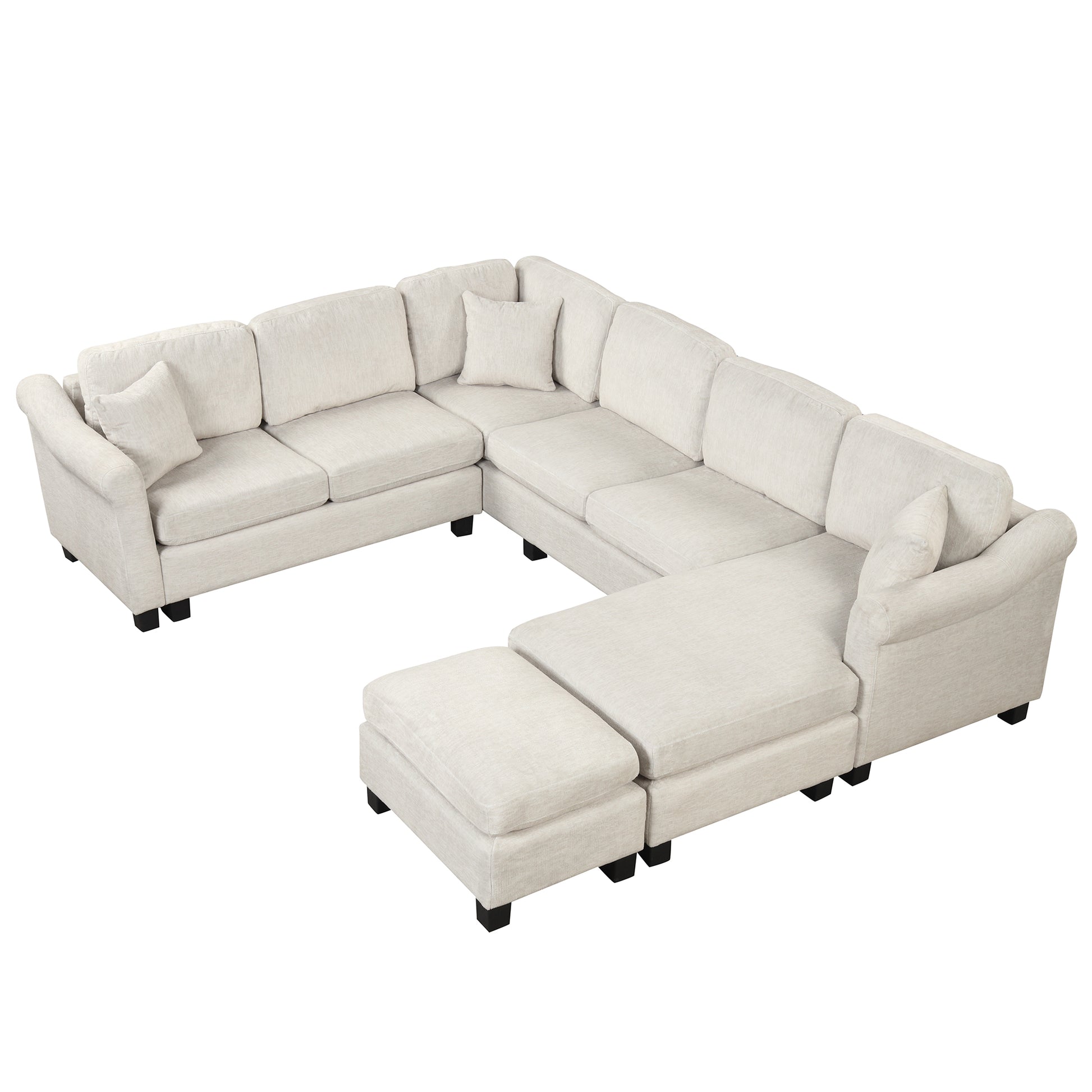 122.1" *91.3" 4Pcs Sectional Sofa With Ottoman With Right Side Chaise Velvet Fabric White White Foam Velvet 6 Seat