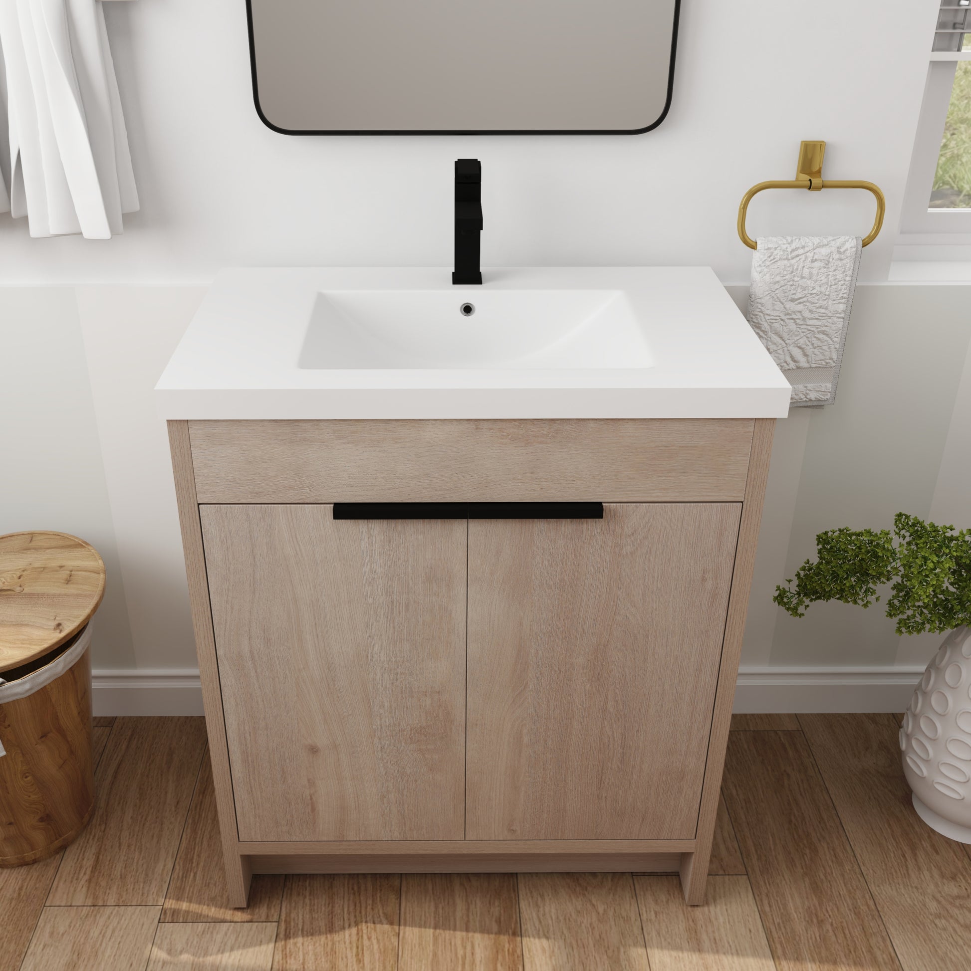 30 Inch Freestanding Bathroom Vanity with White Resin plain light oak-2-bathroom-freestanding-plywood