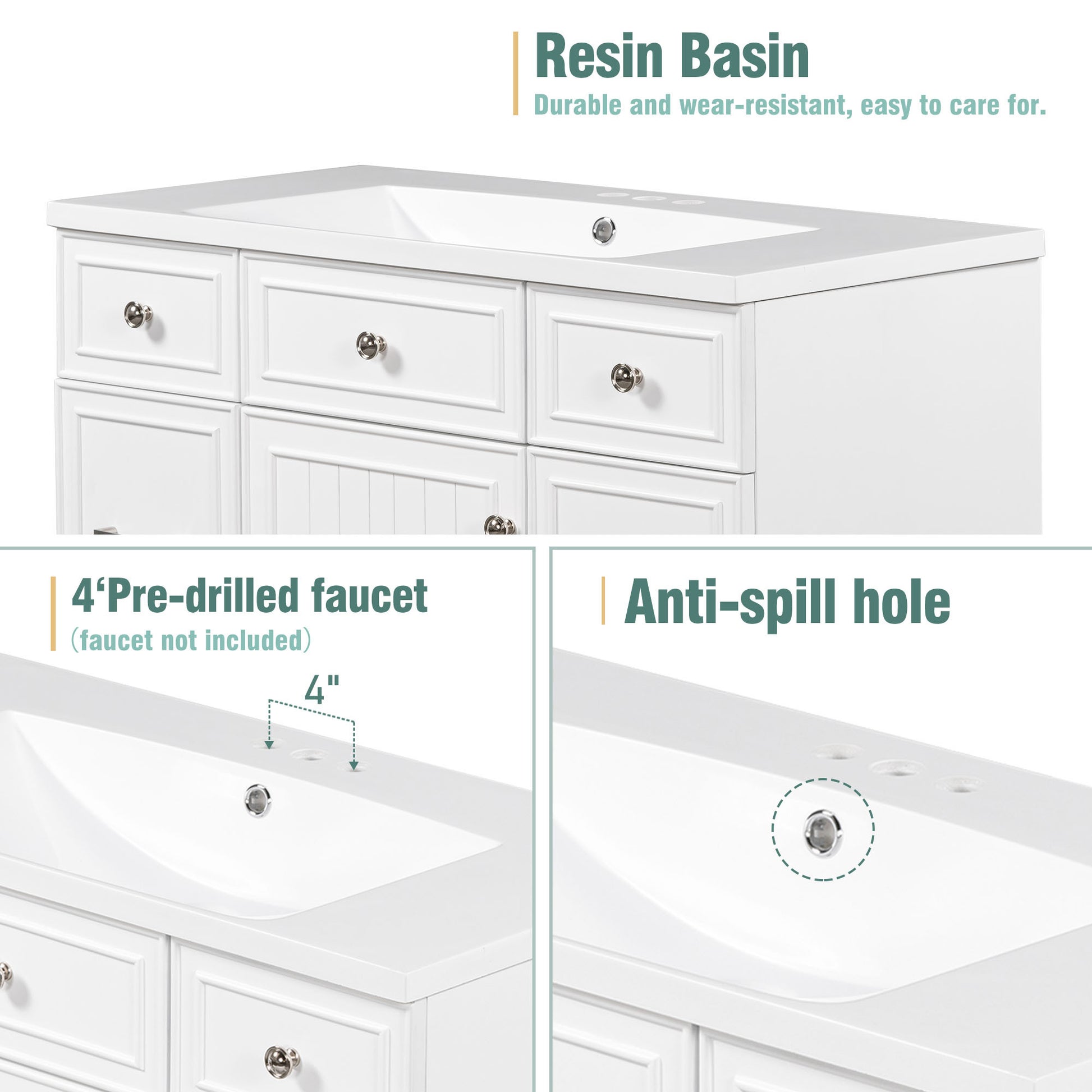 36" Bathroom Vanity Cabinet With Sink Top Combo Set,White,Single Sink,Shaker Cabinet With Soft Closing Door And Drawer White Solid Wood Mdf Resin