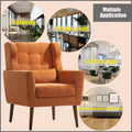 Modern Accent Chair,Chenille Arm Chairs For Living Room,Upholstered Mordern Armchair,Comfy Soft Padded Lounge Chair In Small Space, Bedroom, W Pillow, Solid Wood Leg Orange Orange Light Brown Primary Living Space Modern Rubberwood Foam Chenille