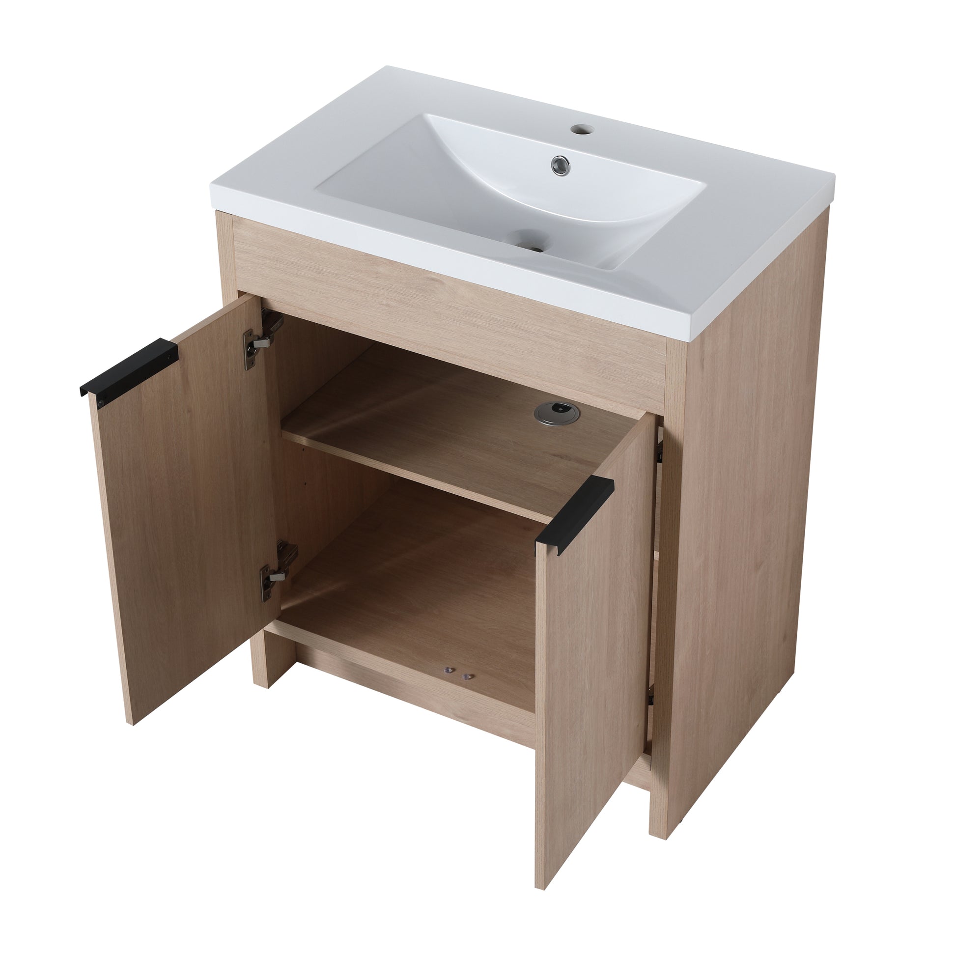 30 Inch Freestanding Bathroom Vanity With White Resin Sink & 2 Soft Close Cabinet Doors Bvb02430Plo Grb3040 Plain Light Oak 2 Bathroom Freestanding Plywood