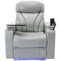 Power Motion Recliner With Usb Charging Port And Hidden Arm Storage, Home Theater Seating With Convenient Cup Holder Design ,And Stereo Light Grey Light Grey Foam Pu