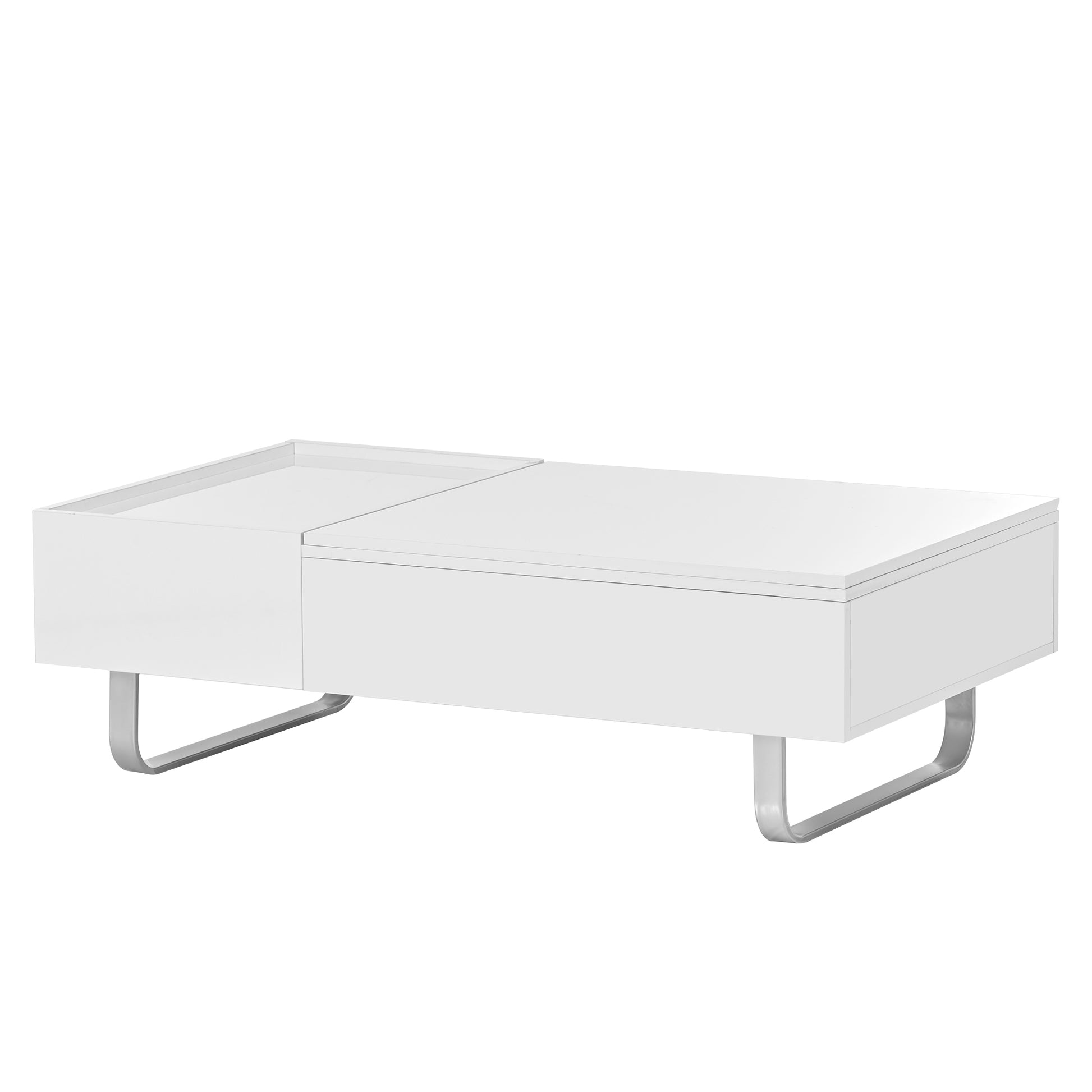 Multi Functional Coffee Table With Lifted Tabletop, Contemporary Cocktail Table With Metal Frame Legs, High Gloss Surface Dining Table For Living Room, White White Soft Close Drawers Primary Living Space Contemporary Manual Freestanding Rectangular Hutch