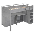 Loft Bed With Rolling Cabinet And Desk Gray Gray Solid Wood Mdf