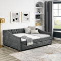 Full Size Daybed With Twin Size Trundle Upholstered Tufted Sofa Bed, With Button On Back And Copper Nail On Waved Shape Arms,Grey 80.5