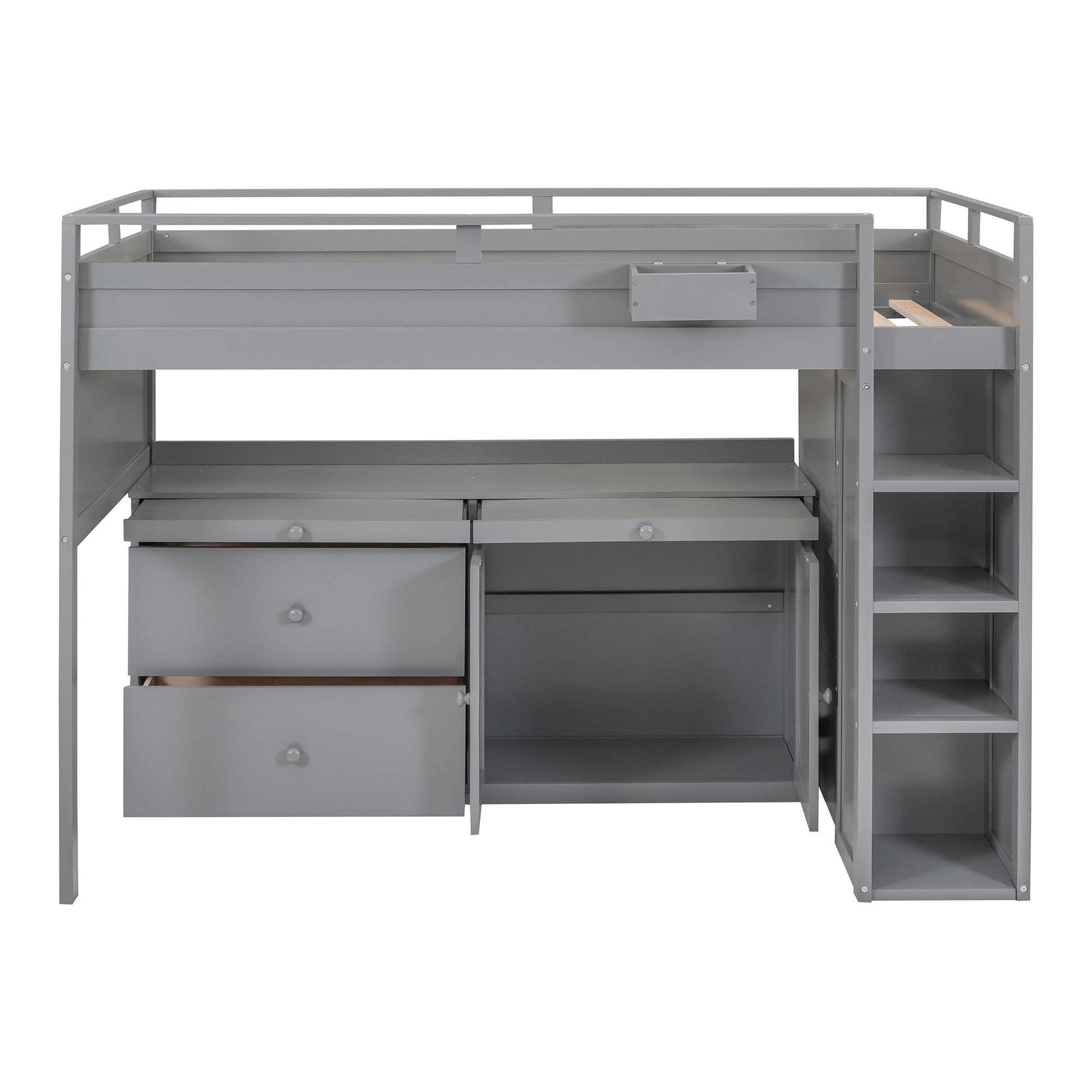 Loft Bed With Rolling Cabinet And Desk Gray Gray Solid Wood Mdf