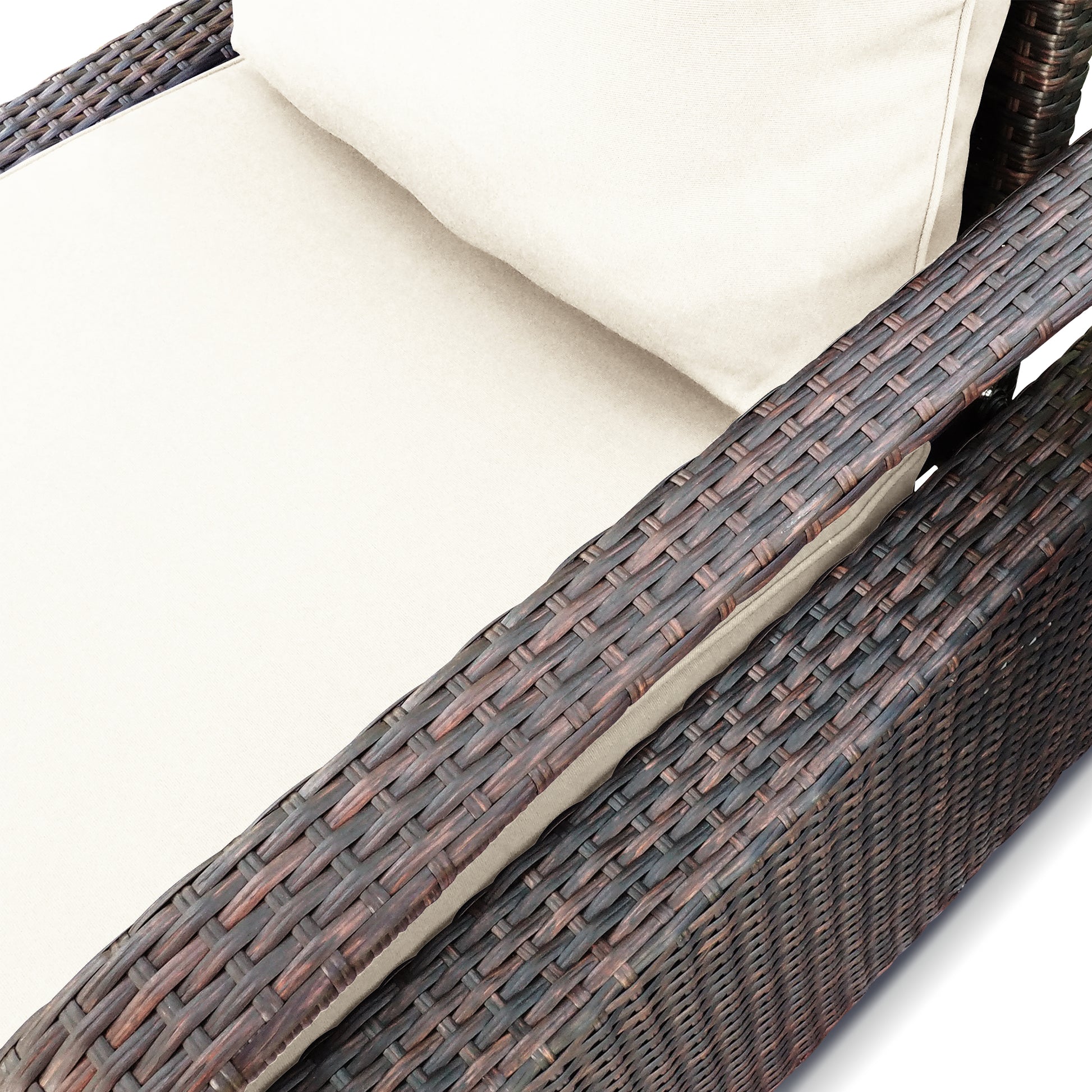 Outdoor Recliner, Automatic Adjustable Wicker Lounge Recliner Chair With Comfy Thicken Cushion, All Weather Aluminum Frame, Brown Wicker Beige Cushion Yes Lounge Beige Brown Rust Resistant Frame Fade Resistant Cushion Garden & Outdoor Classic Complete