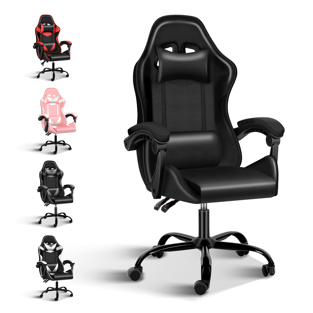 Yssoa Racing Video Backrest And Seat Height Recliner Gaming Office High Back Computer Ergonomic Adjustable Swivel Chair, Without Footrest, Black Black Leather