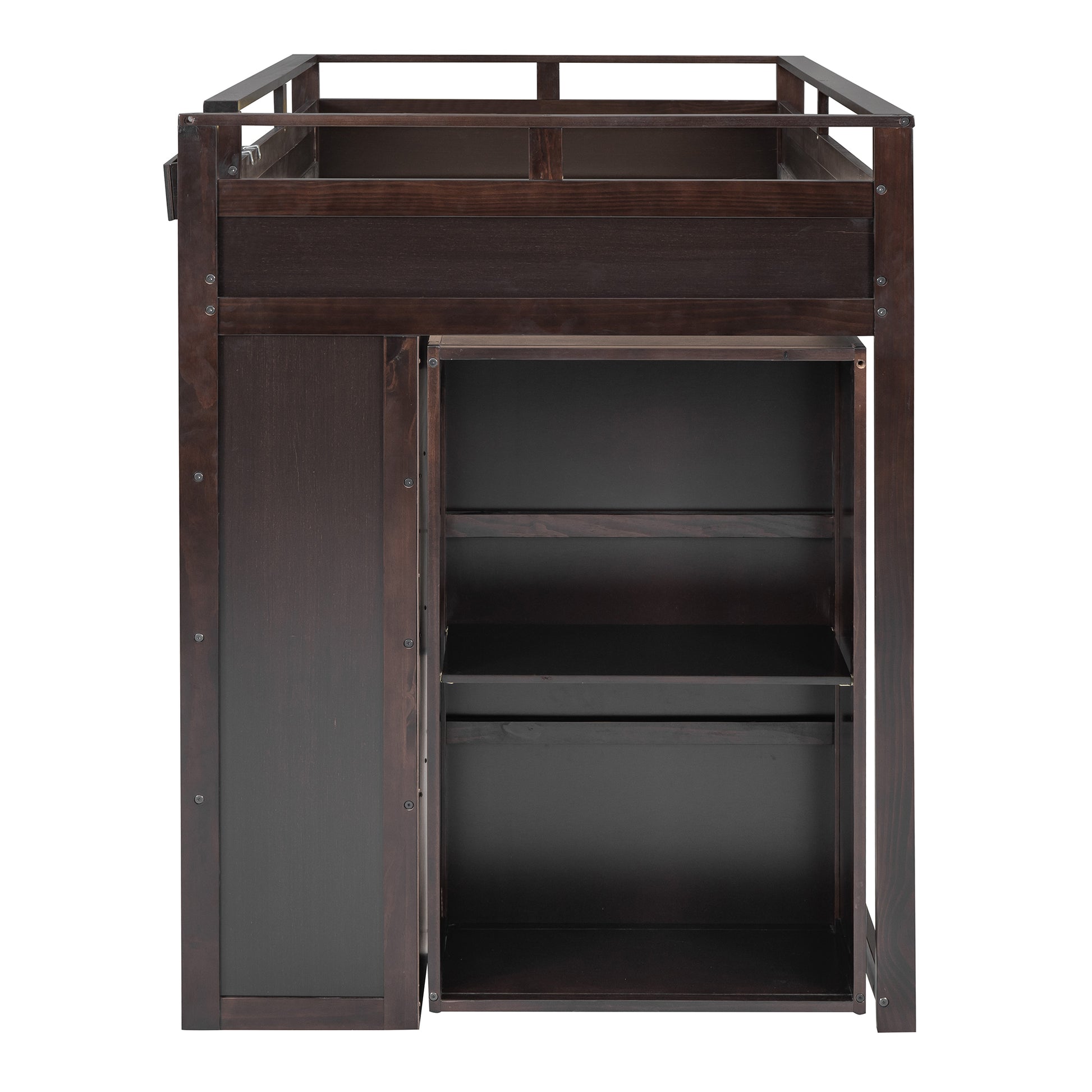Loft Bed With Rolling Cabinet And Desk Espresso Espresso Solid Wood Mdf