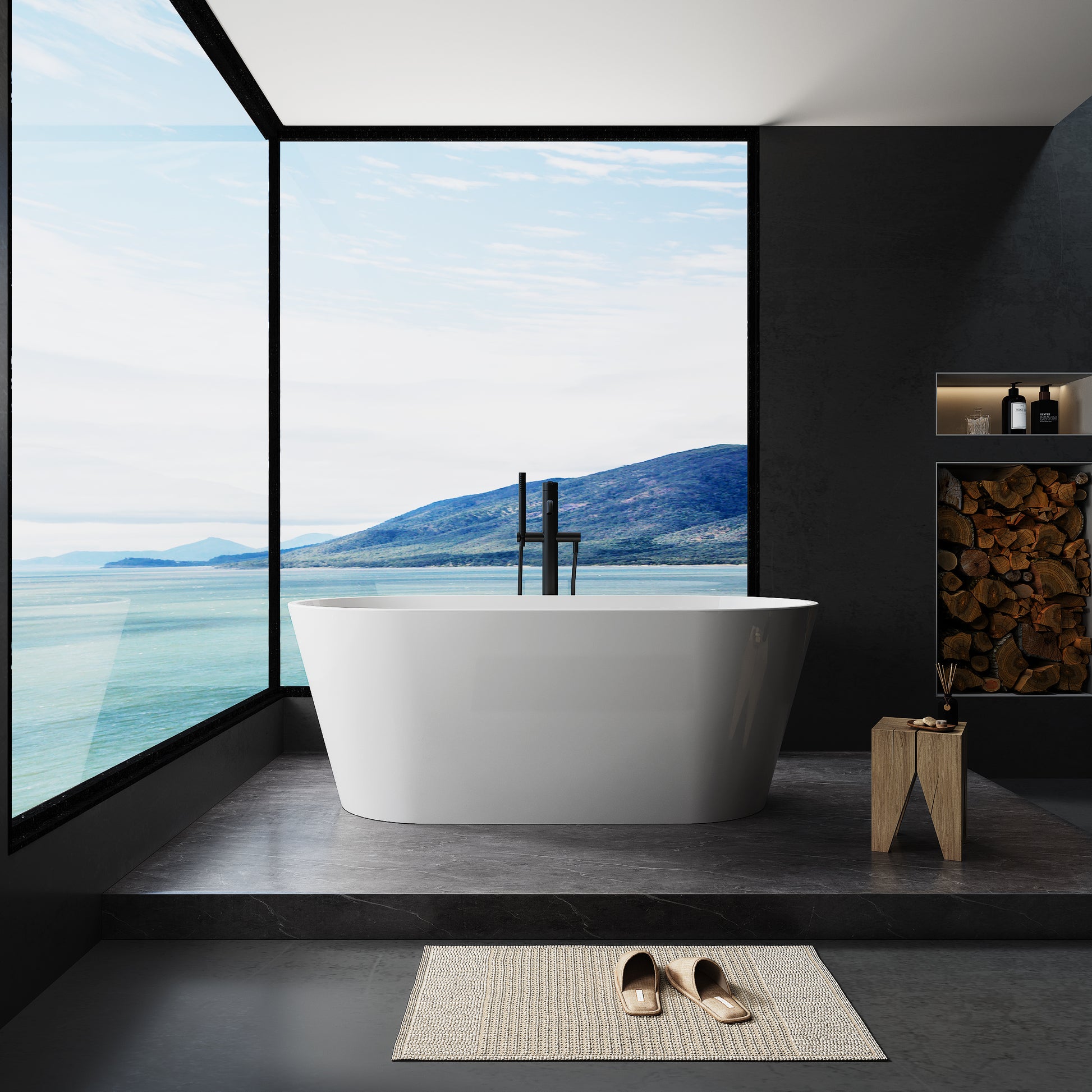 Acrylic Freestanding Bathtub: Contemporary Soaking Tub white-fiberglass-acrylic