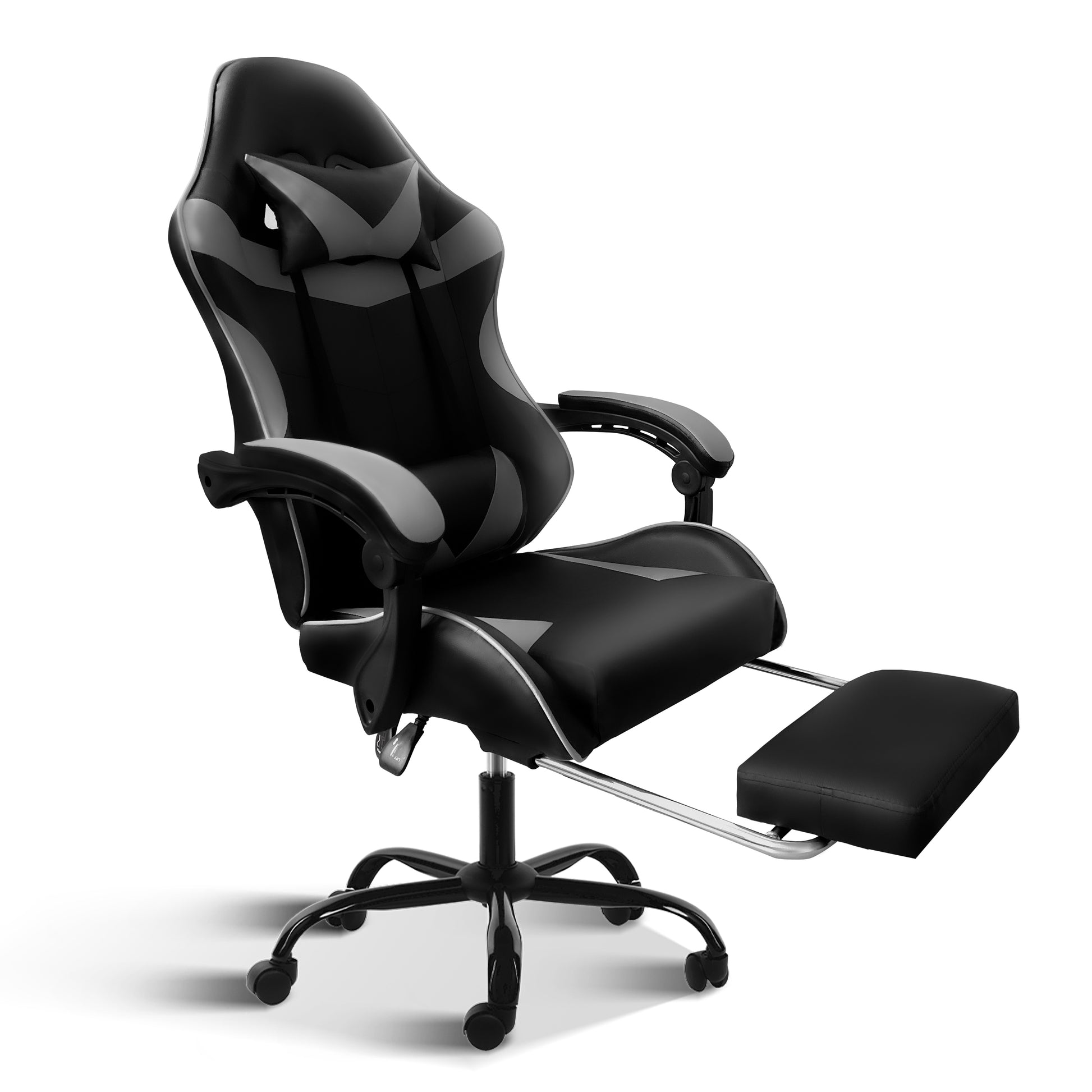 Yssoa Racing Video Backrest And Seat Height Recliner Gaming Office High Back Computer Ergonomic Adjustable Swivel Chair, With Footrest, Black Grey Black Leather