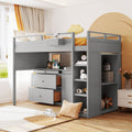 Loft Bed With Rolling Cabinet And Desk Gray Gray Solid Wood Mdf