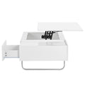 Multi Functional Coffee Table With Lifted Tabletop, Contemporary Cocktail Table With Metal Frame Legs, High Gloss Surface Dining Table For Living Room, White White Soft Close Drawers Primary Living Space Contemporary Manual Freestanding Rectangular Hutch