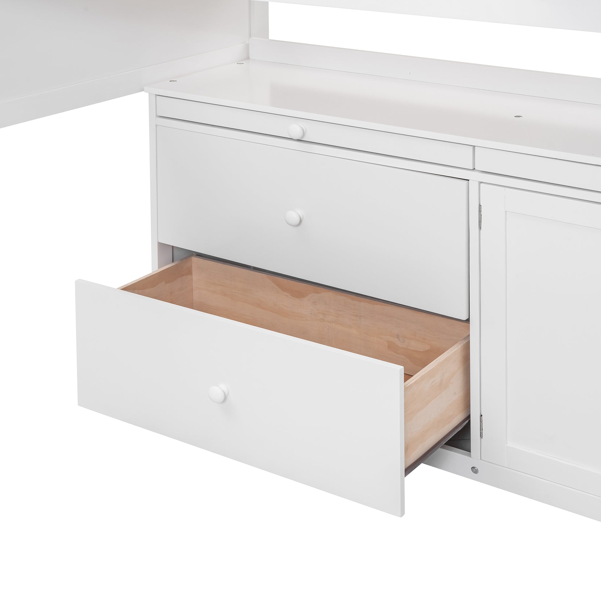 Loft Bed With Rolling Cabinet And Desk White White Solid Wood Mdf