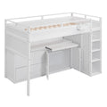 Loft Bed With Rolling Cabinet And Desk White White Solid Wood Mdf
