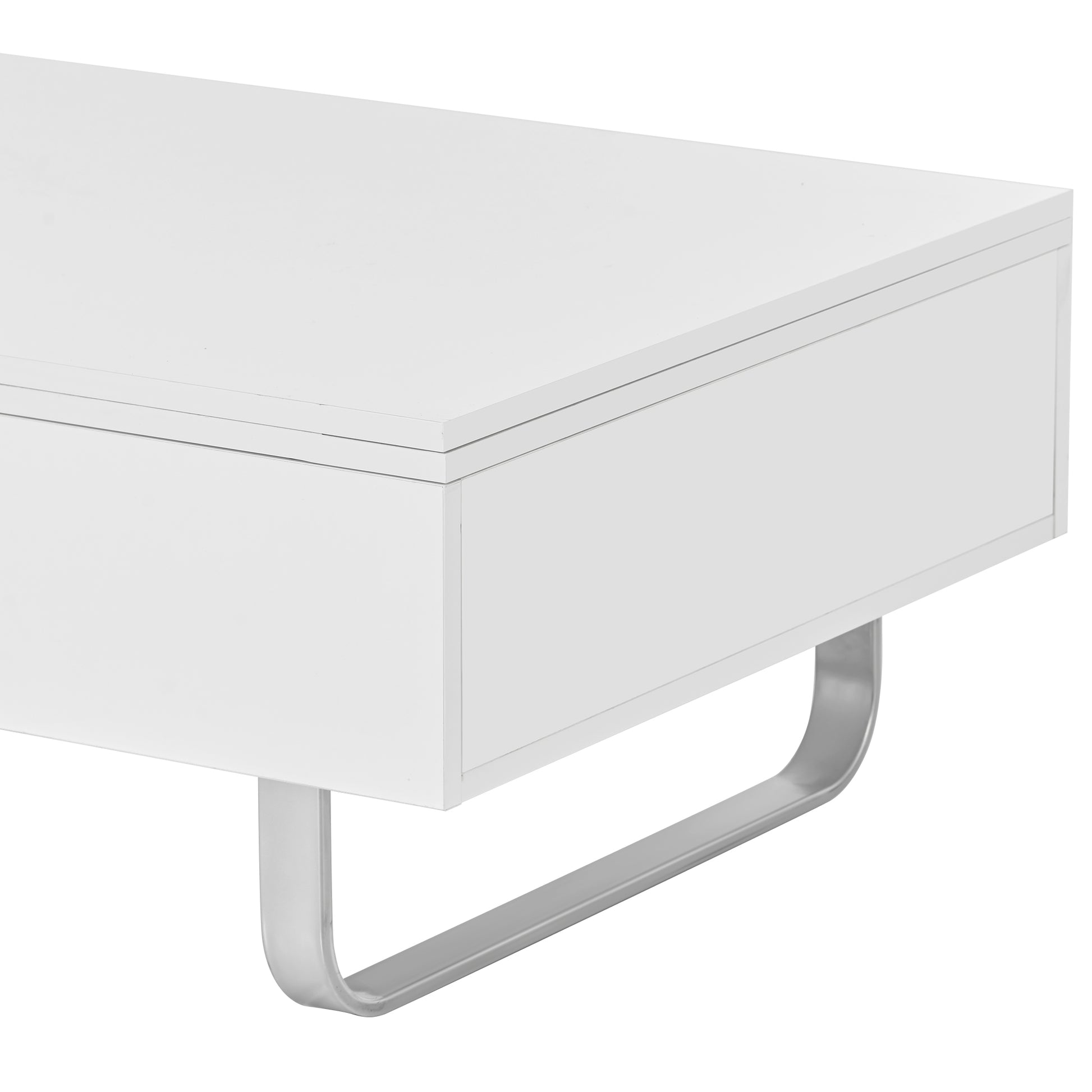 Multi Functional Coffee Table With Lifted Tabletop, Contemporary Cocktail Table With Metal Frame Legs, High Gloss Surface Dining Table For Living Room, White White Soft Close Drawers Primary Living Space Contemporary Manual Freestanding Rectangular Hutch