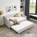 Twin Size Daybed With Twin Size Trundle Upholstered Tufted Sofa Bed, With Button On Back And Copper Nail On Waved Shape Arms, Beige 80.5