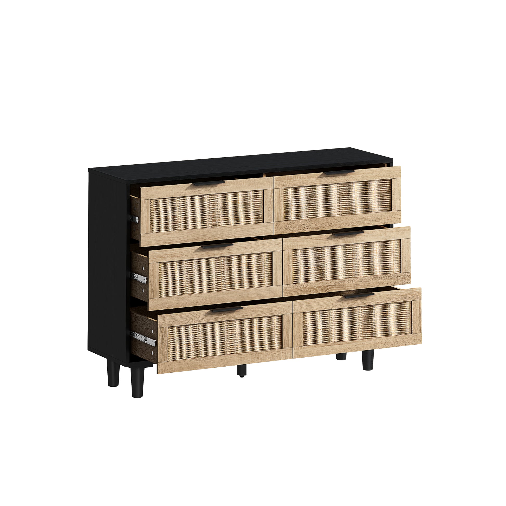 43.31"6 Drawers Rattan Storage Cabinet Rattan Drawer,For Bedroom,Living Room,Black Black Particle Board