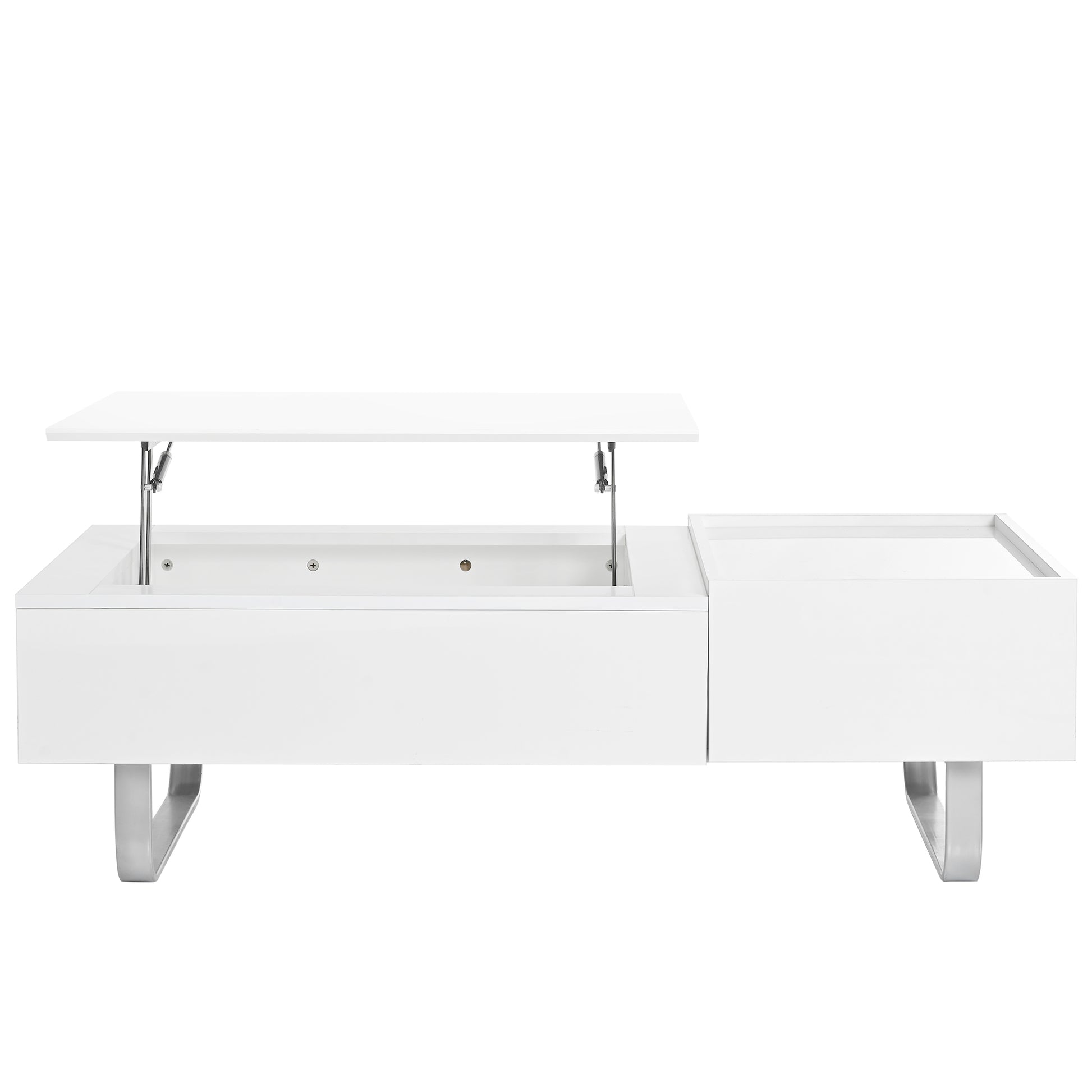 Multi Functional Coffee Table With Lifted Tabletop, Contemporary Cocktail Table With Metal Frame Legs, High Gloss Surface Dining Table For Living Room, White White Soft Close Drawers Primary Living Space Contemporary Manual Freestanding Rectangular Hutch