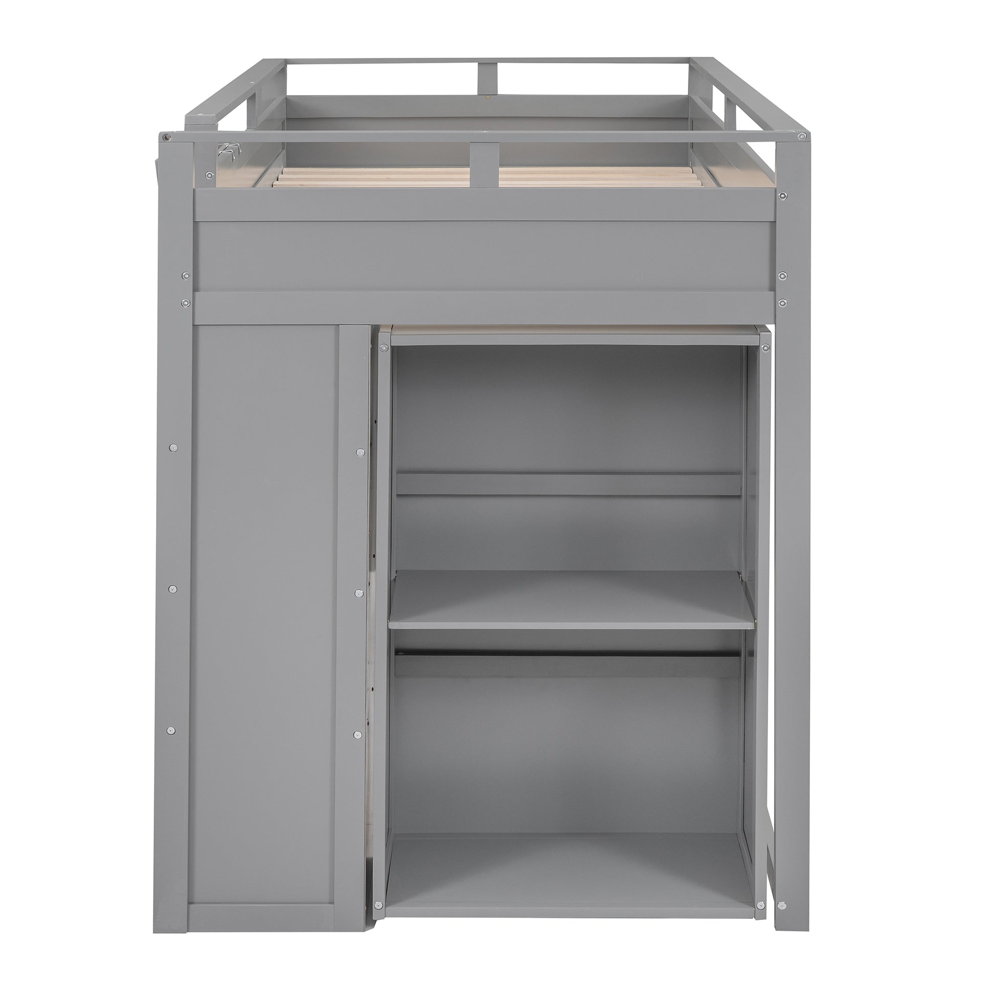 Loft Bed With Rolling Cabinet And Desk Gray Gray Solid Wood Mdf