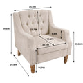 Beige Accent Chair, Living Room Chair, Footrest Chair Set With Vintage Brass Studs, Button Tufted Upholstered Armchair For Living Room, Comfy Reading Chair For Bedroom, Reception Room Beige Linen