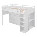 Loft Bed With Rolling Cabinet And Desk White White Solid Wood Mdf