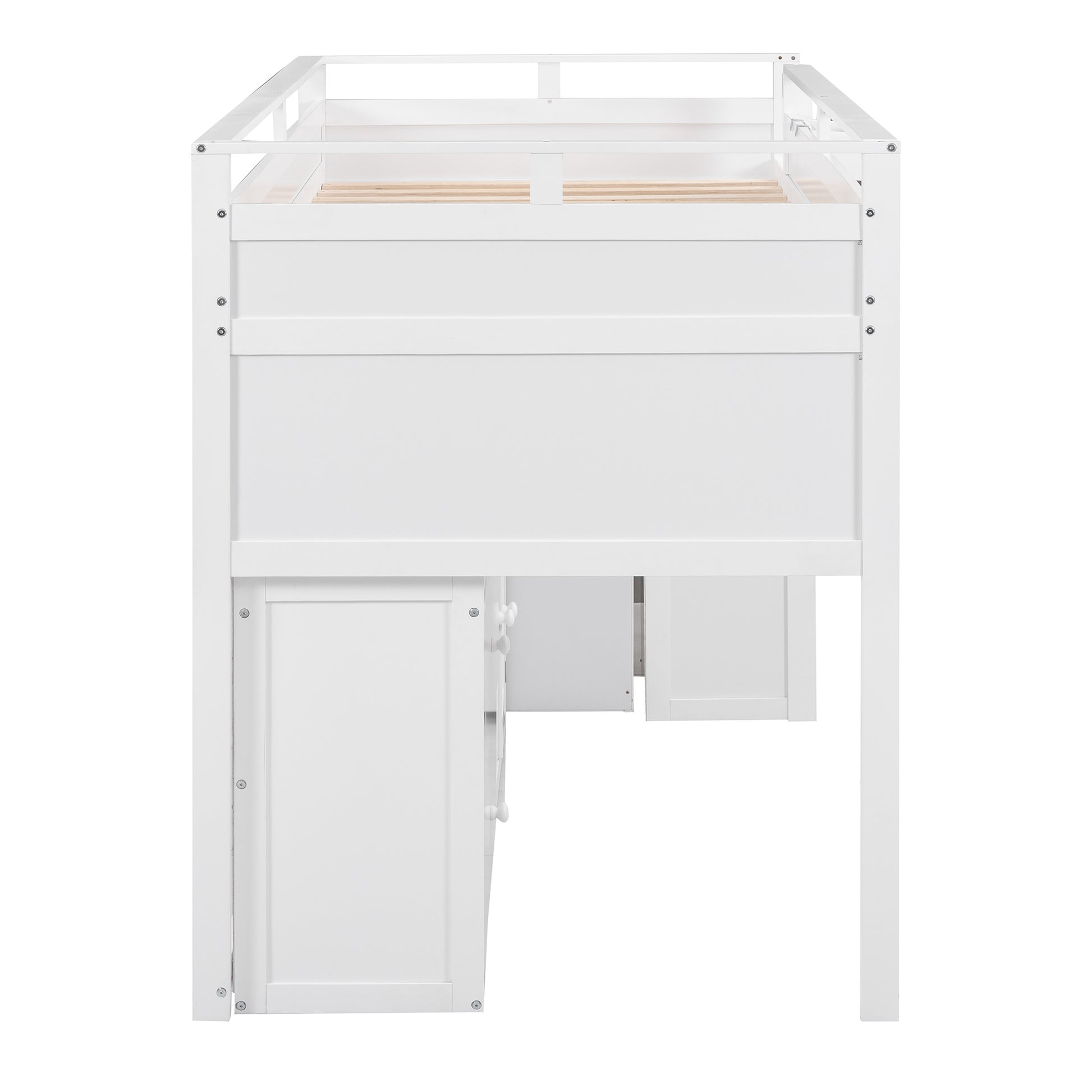 Loft Bed With Rolling Cabinet And Desk White White Solid Wood Mdf