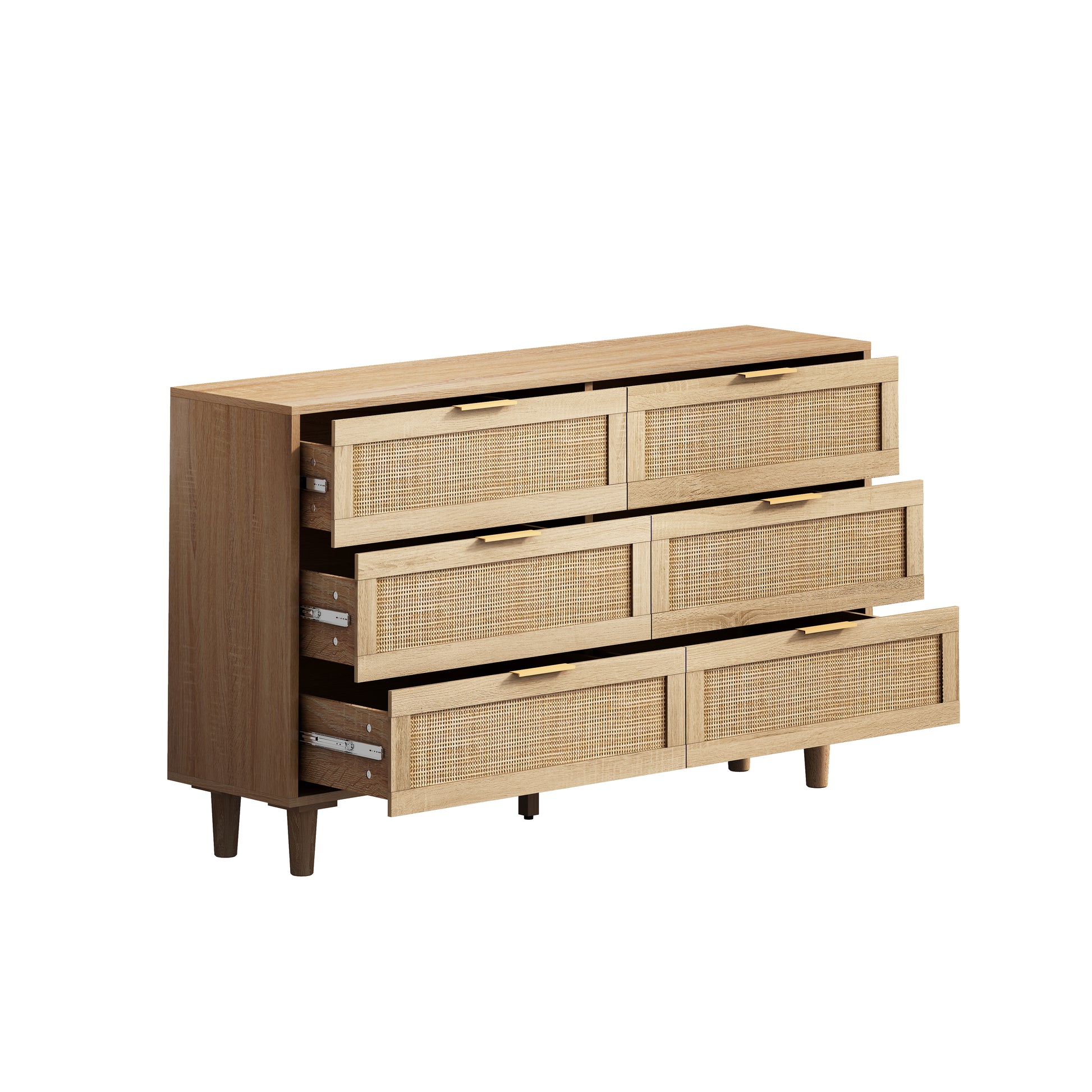 51.18"6 Drawers Rattan Storage Cabinet Rattan Drawer,For Bedroom,Living Room,Natural Same Sku:W757P198980 Natural Particle Board