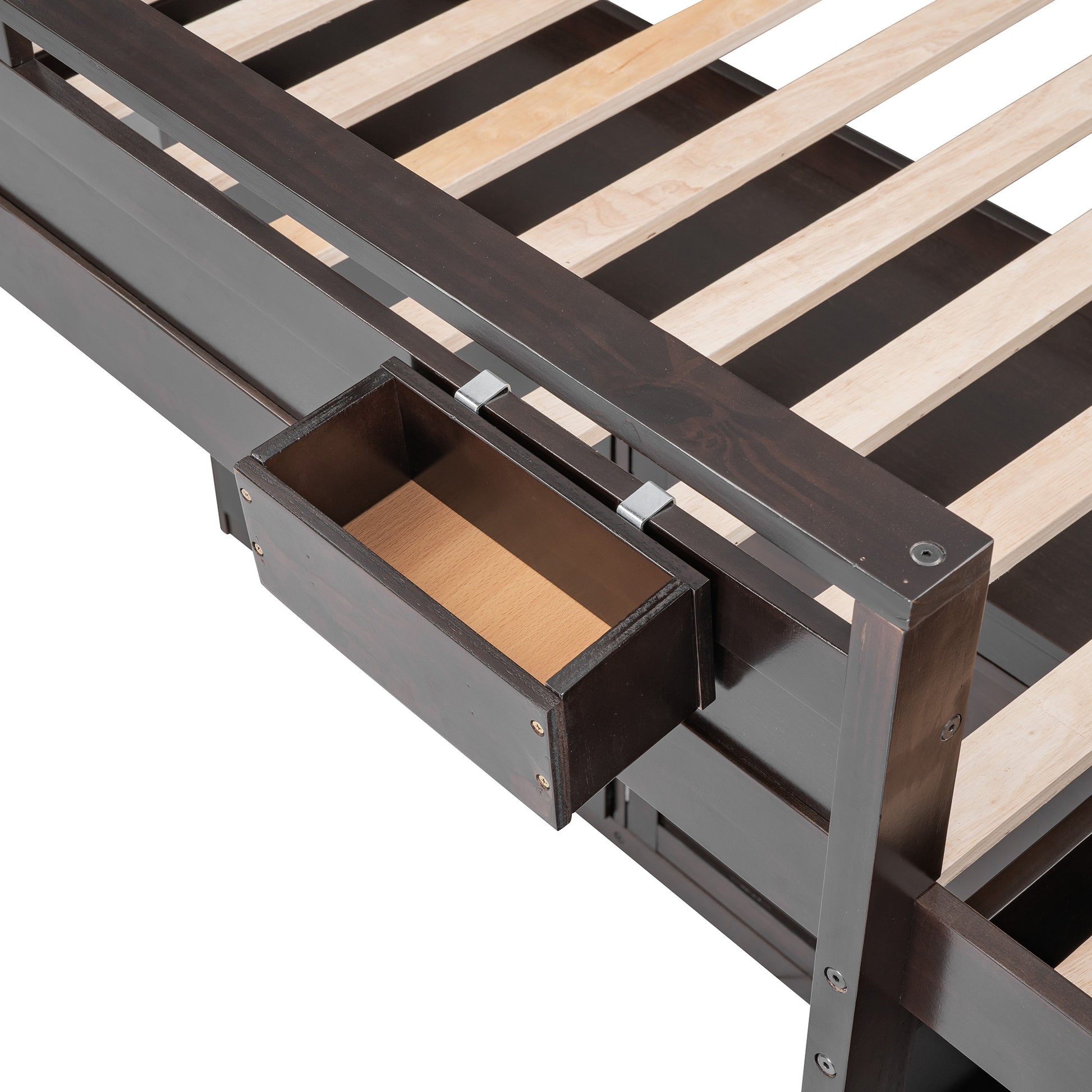 Loft Bed With Rolling Cabinet And Desk Espresso Espresso Solid Wood Mdf