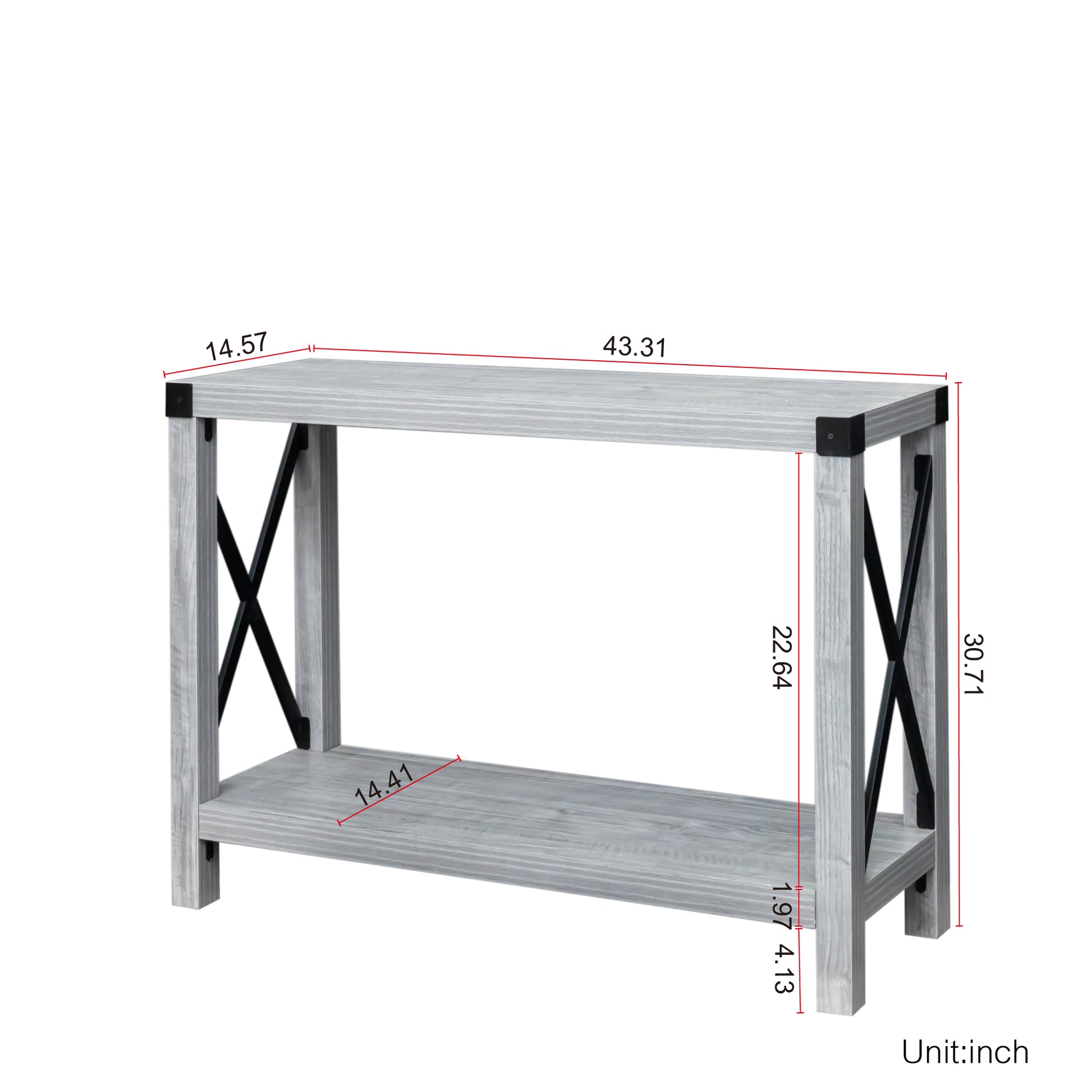 43.3" Console Table Plaid Grey Oak Mdf Steel