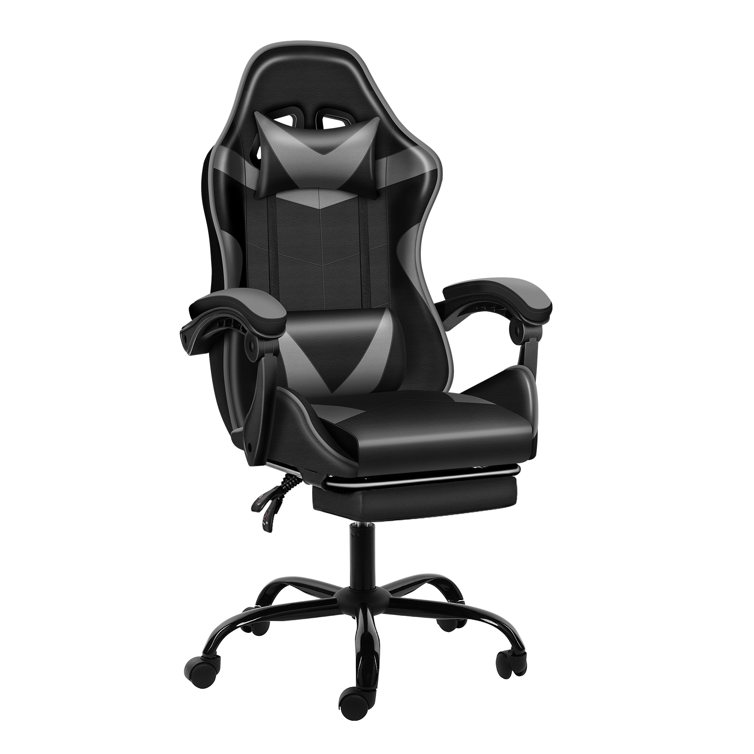 Yssoa Racing Video Backrest And Seat Height Recliner Gaming Office High Back Computer Ergonomic Adjustable Swivel Chair, With Footrest, Black Grey Black Leather