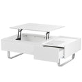 Multi Functional Coffee Table With Lifted Tabletop, Contemporary Cocktail Table With Metal Frame Legs, High Gloss Surface Dining Table For Living Room, White White Soft Close Drawers Primary Living Space Contemporary Manual Freestanding Rectangular Hutch