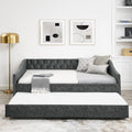 Full Size Daybed With Twin Size Trundle Upholstered Tufted Sofa Bed, With Button On Back And Copper Nail On Waved Shape Arms,Grey 80.5